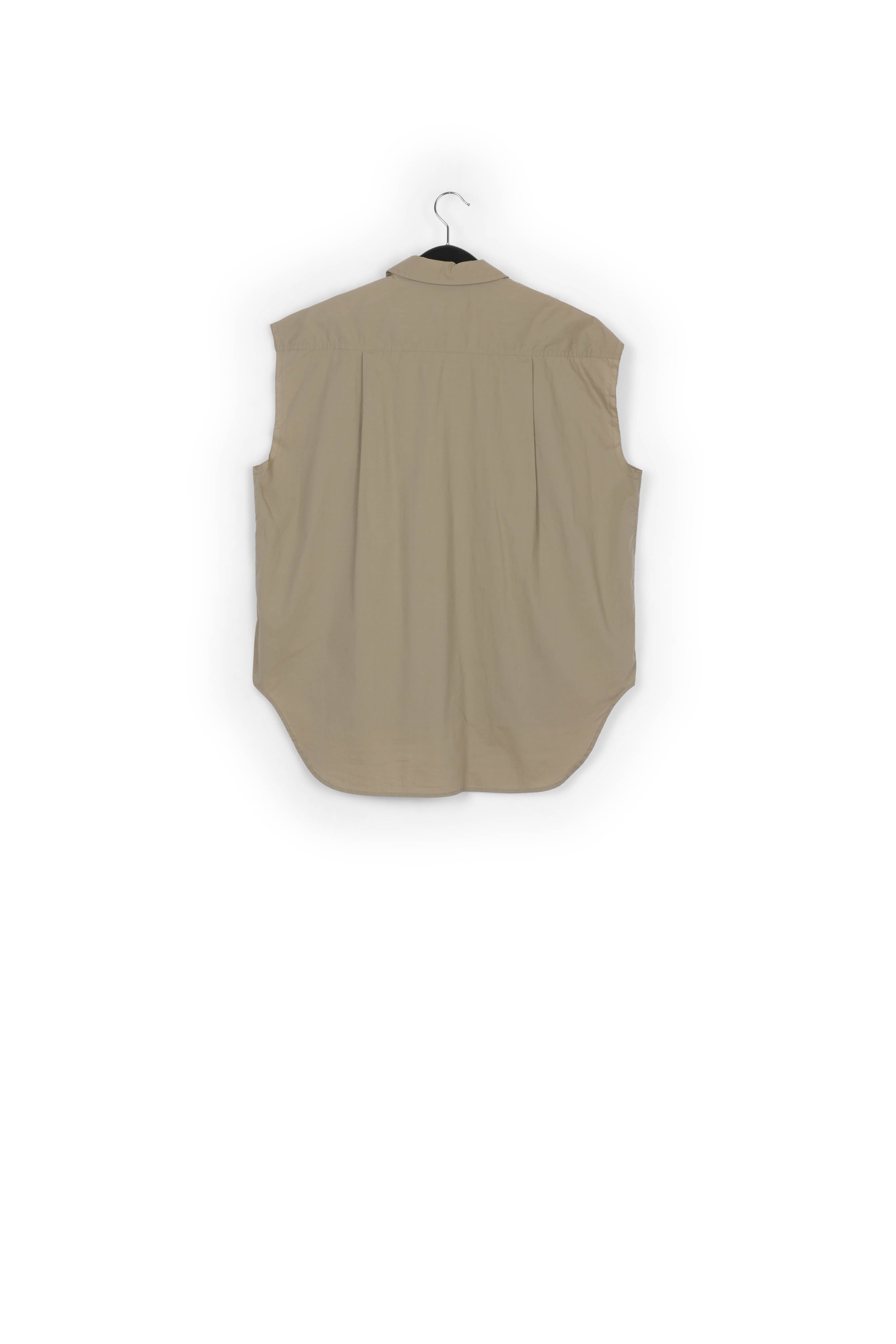 Khaki cotton sleeveless shirt with lace embroidered trimmings RE—SSENTIEL | Essentiel second hand