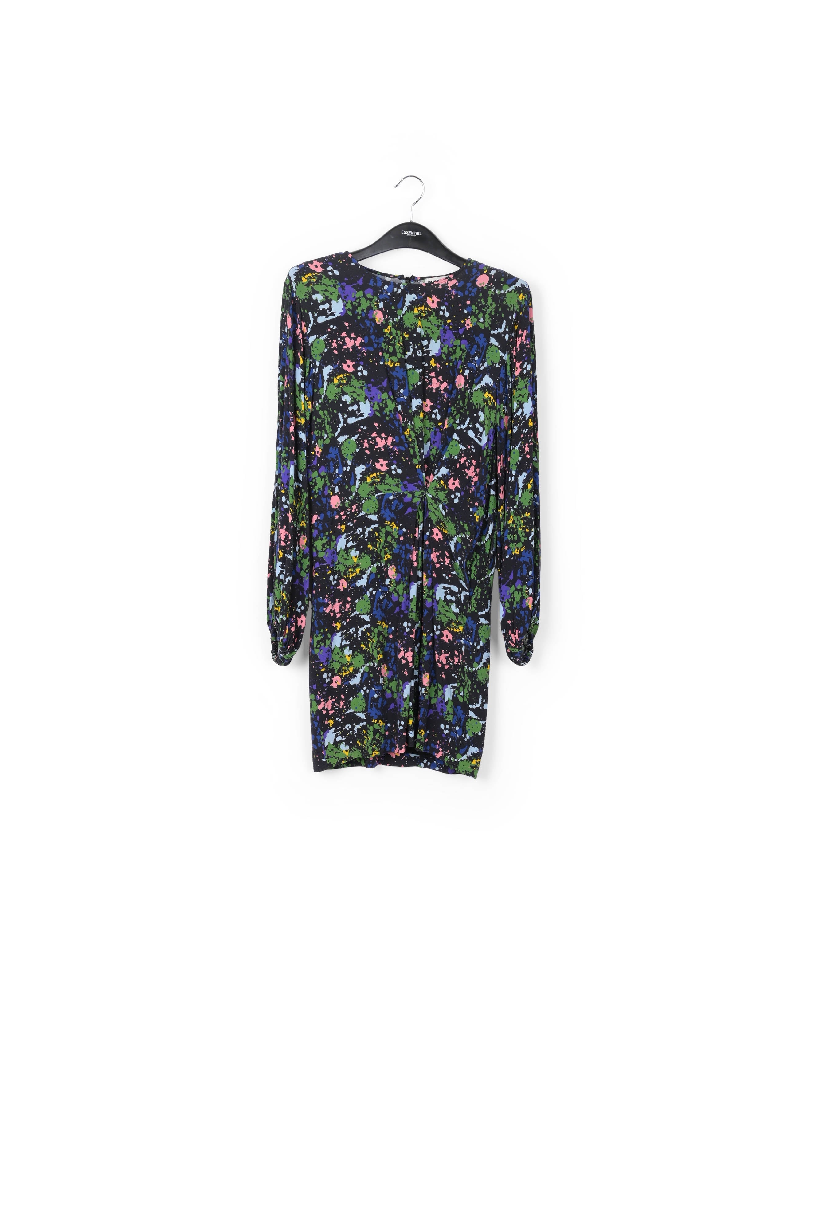 Mini-robe noire et bleue fleurie à taille cintrée RE—SSENTIEL | Essentiel second hand