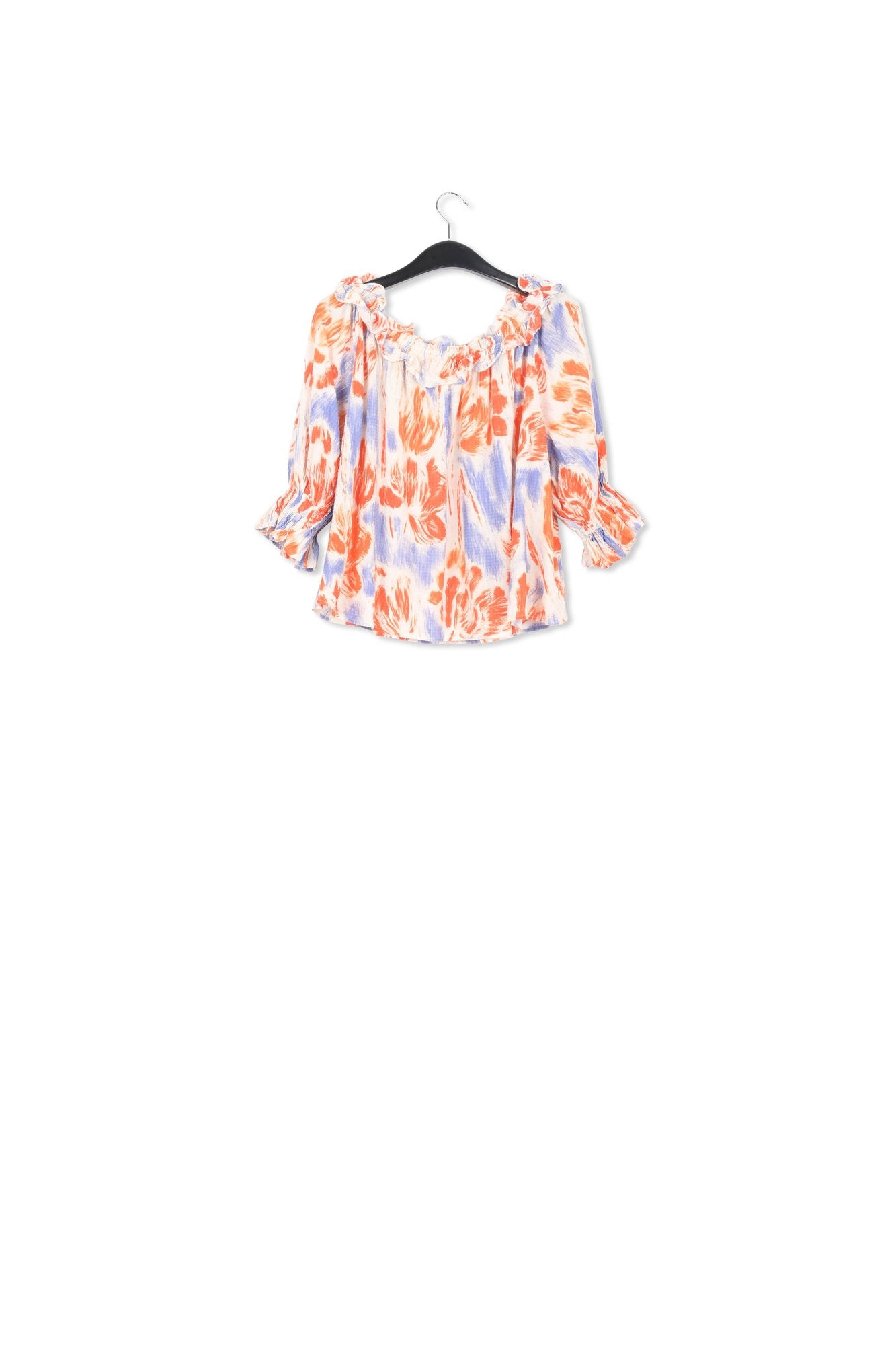 Light blue and orange floral print off-the-shoulder top RE—SSENTIEL | Essentiel second hand