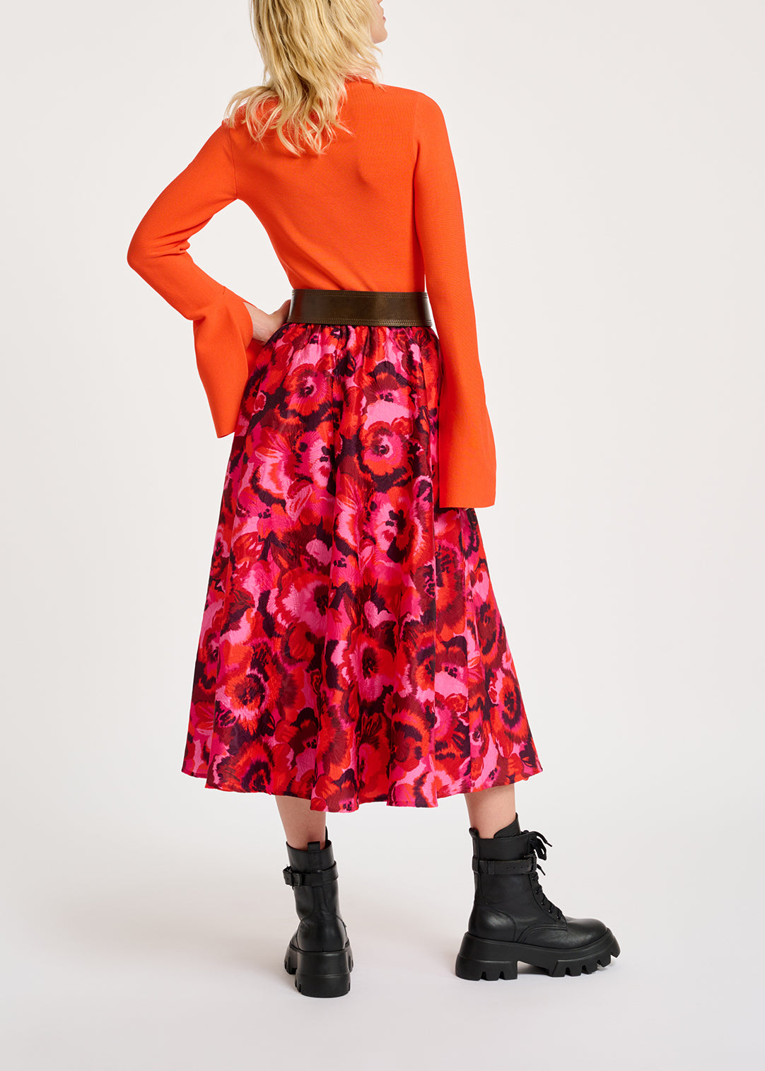Pink, red and purple floral-jacquard midi skirt RE—SSENTIEL | Essentiel second hand
