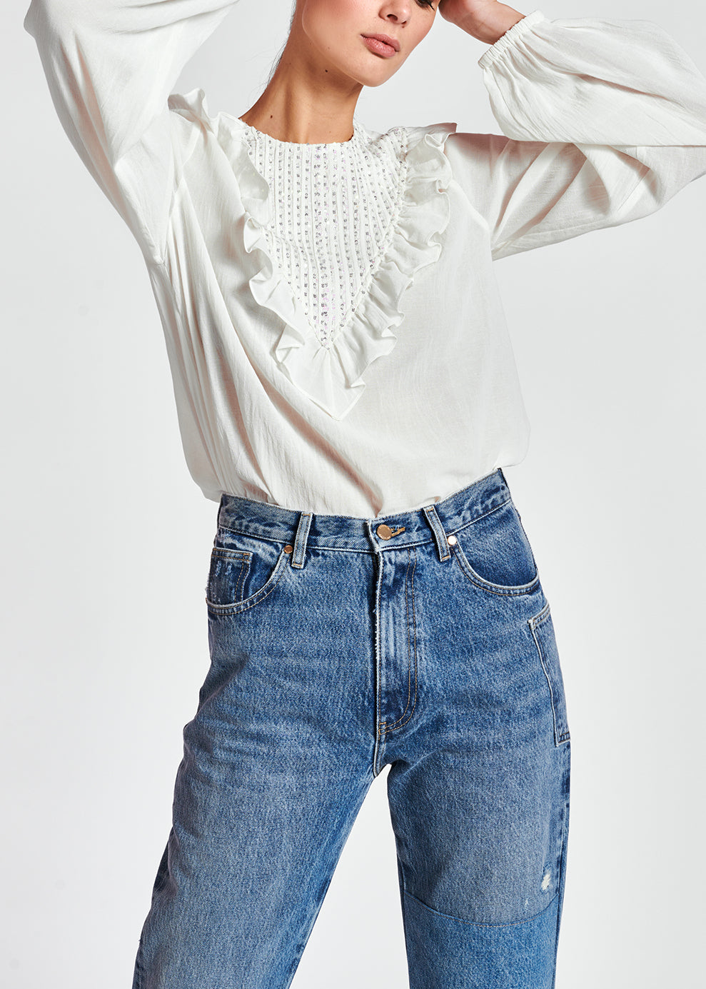 Off-white sequin-embroidered top with ruffles RE—SSENTIEL | Essentiel second hand