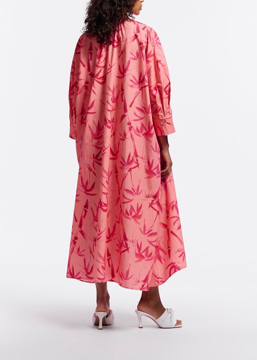 Peach and pink maxi-length dress with palm leaf print RE—SSENTIEL | Essentiel second hand