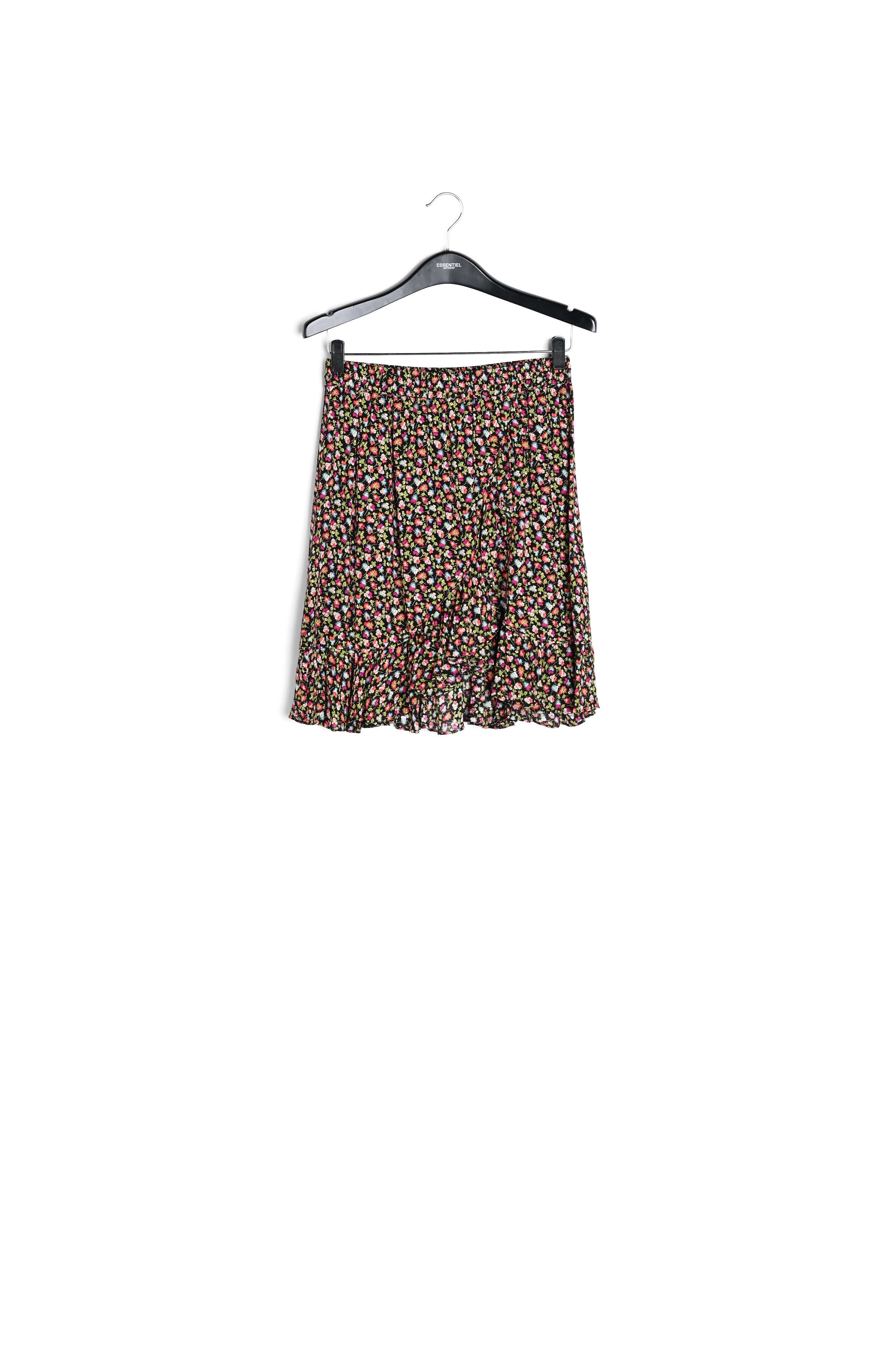 Minijupe portefeuille noire, vert clair et fuchsia à imprimé floral RE—SSENTIEL | Essentiel second hand