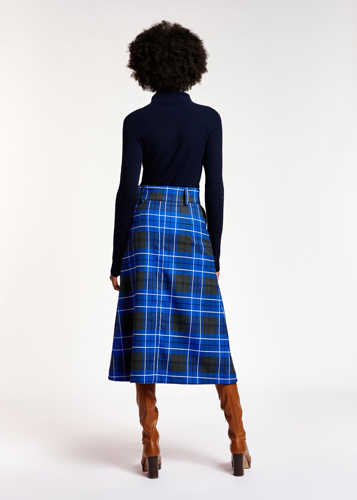 Blue and black check midi skirt RE—SSENTIEL | Essentiel second hand