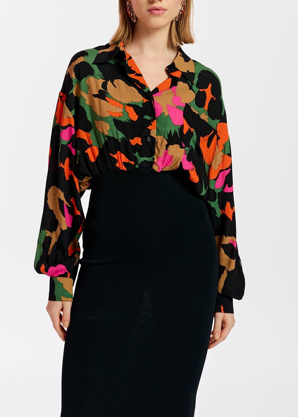 Black abstract-print and rib-knitted midi dress RE—SSENTIEL | Essentiel second hand