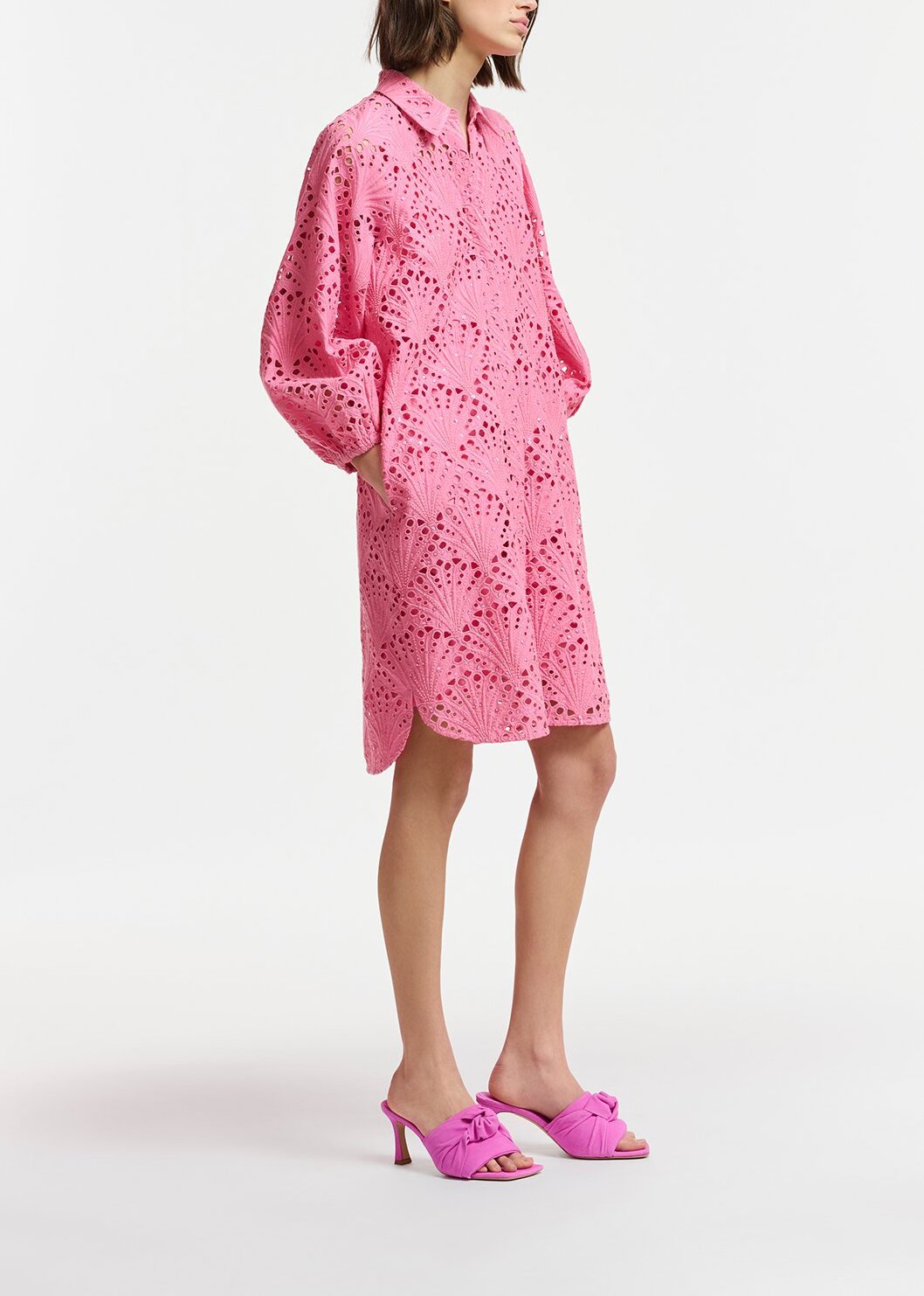 Pink broderie anglaise cotton knee-length dress RE—SSENTIEL | Essentiel second hand