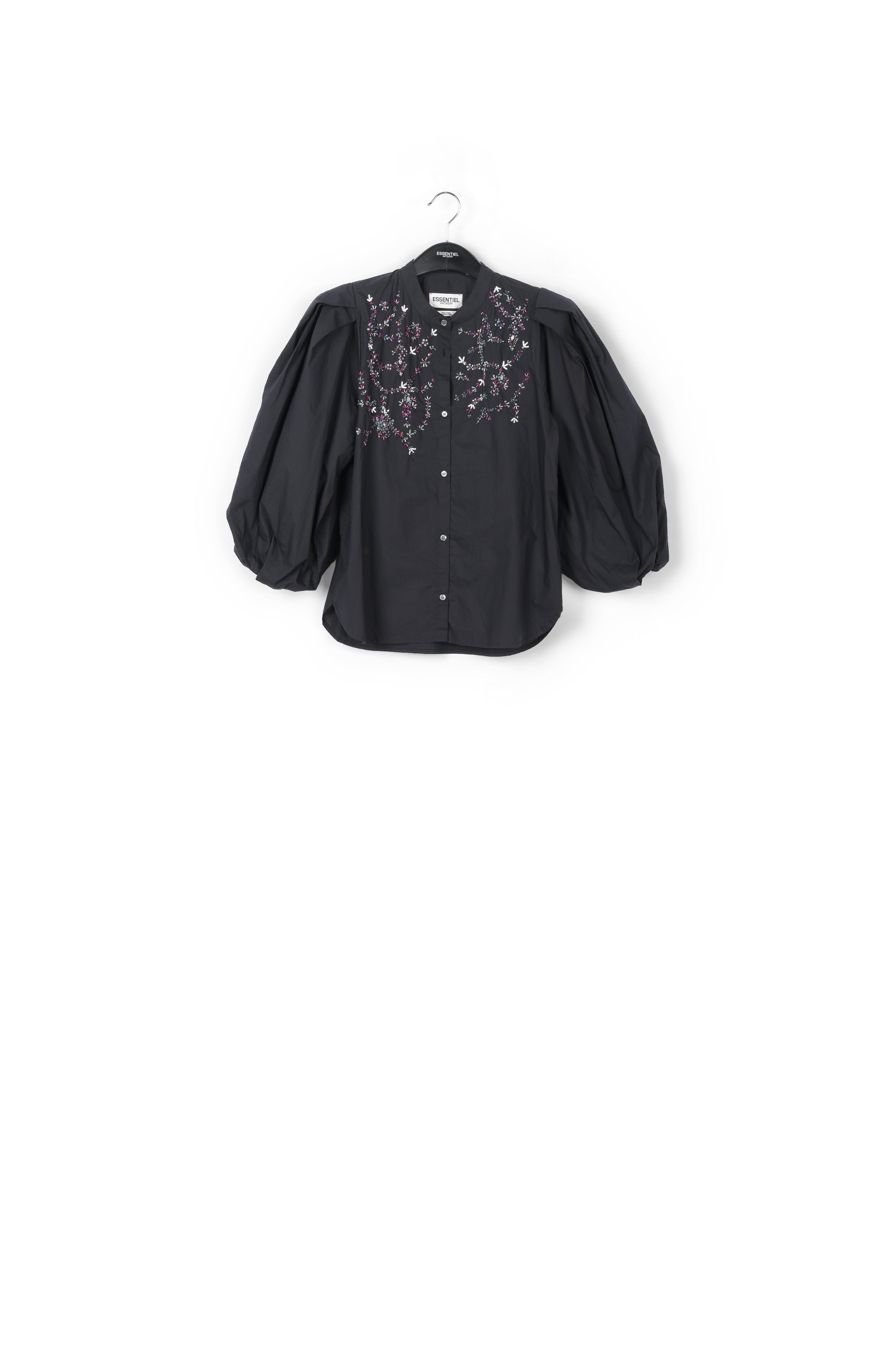 Black cotton bead-embellished shirt RE—SSENTIEL | Essentiel second hand