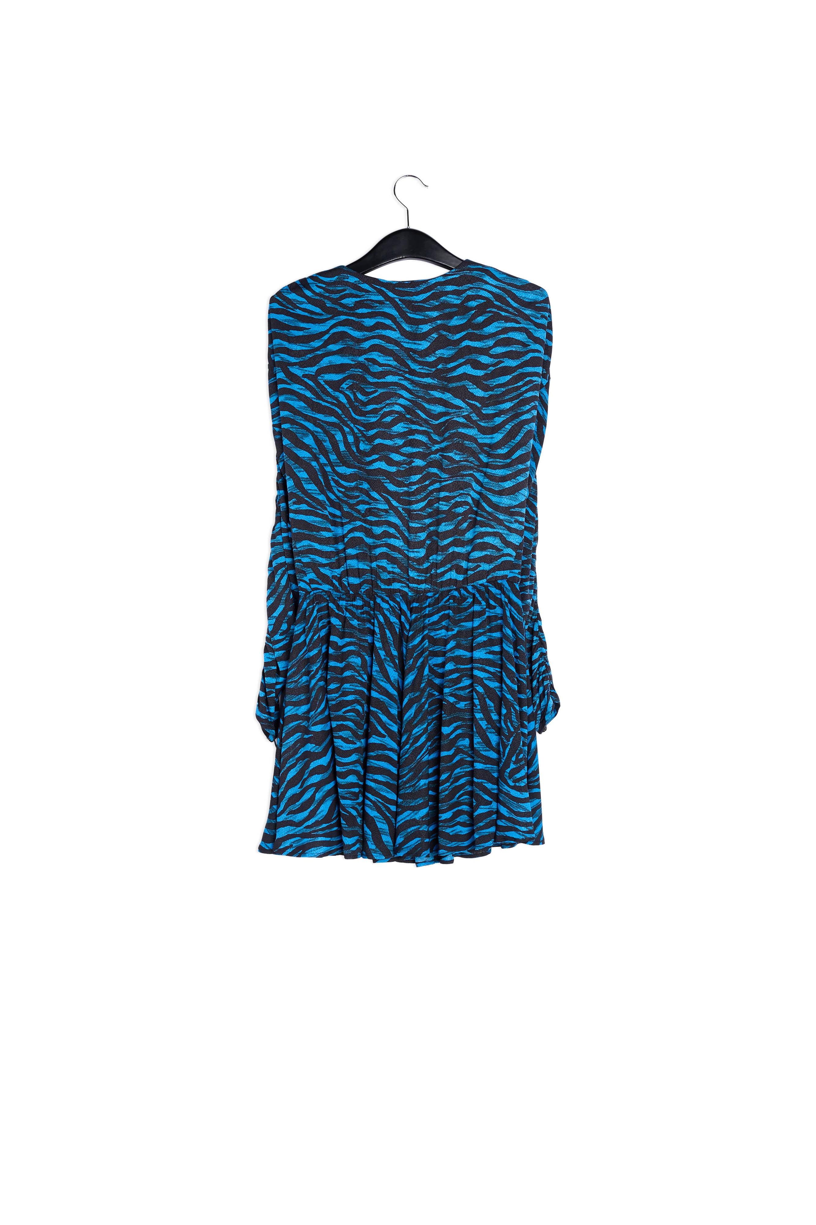 Volumineuze mini-jurk met blauwe en groene zebraprint RE—SSENTIEL | Essentiel second hand