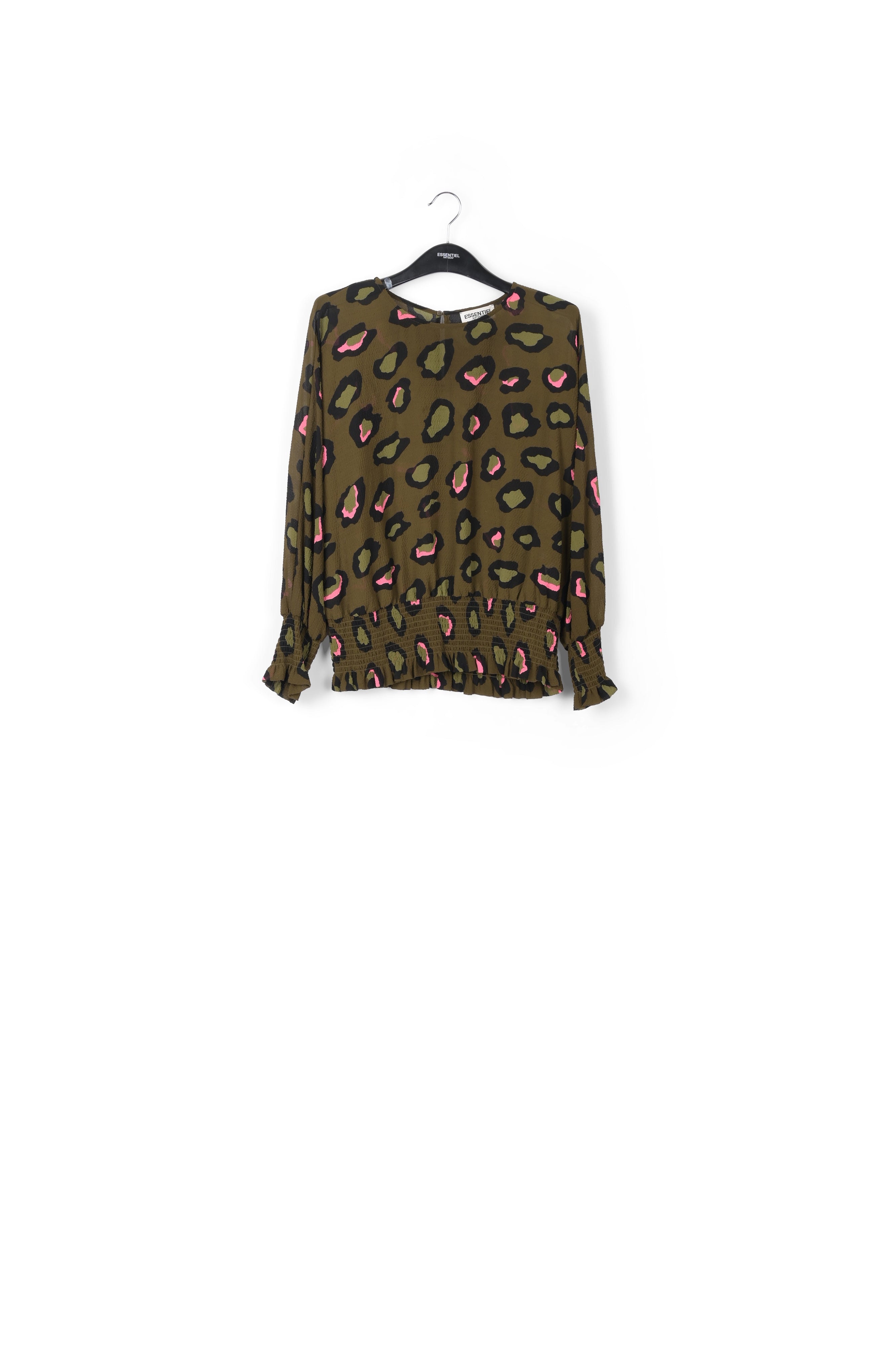 Khaki smocked top with leopard print RE—SSENTIEL | Essentiel second hand