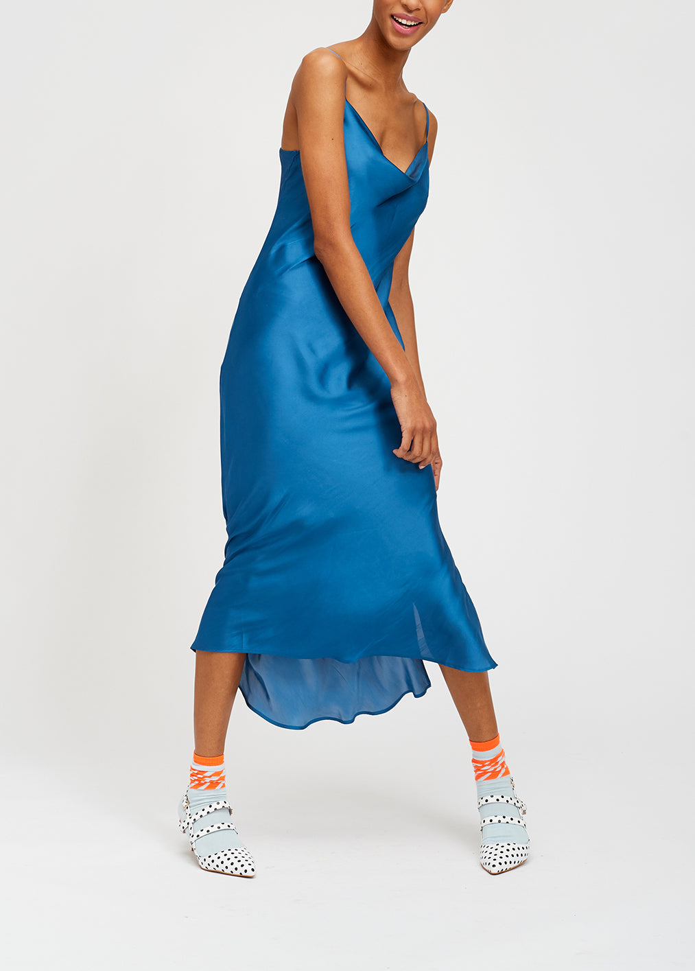 Blue midi dress with cowl neckline RE—SSENTIEL | Essentiel second hand