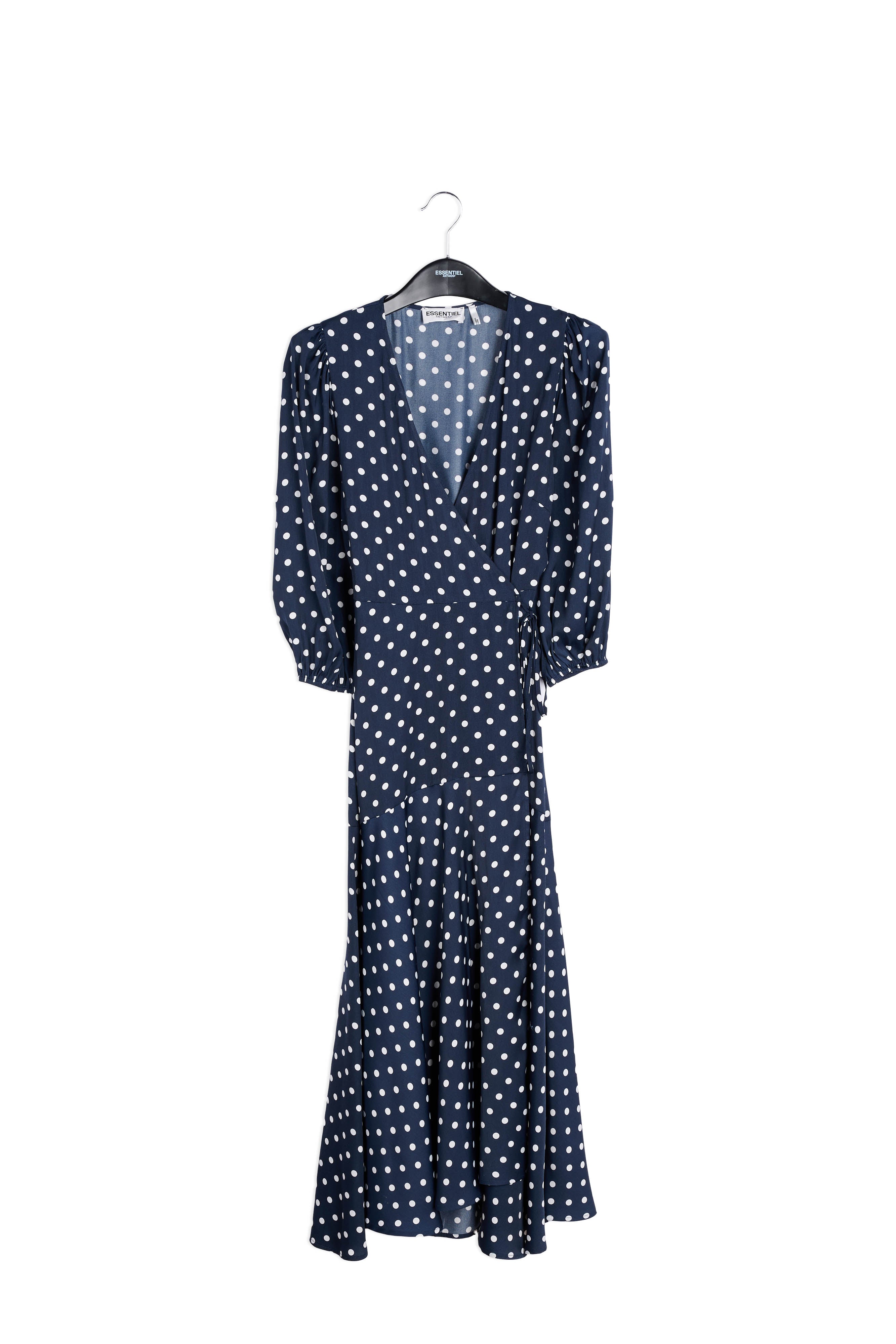 Robe maxi portefeuille bleu foncé à pois RE—SSENTIEL | Essentiel second hand