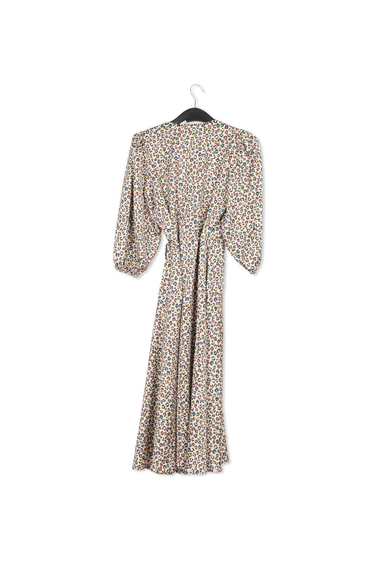 Beige midi-length wrap dress with multicolor leopard print RE—SSENTIEL | Essentiel second hand