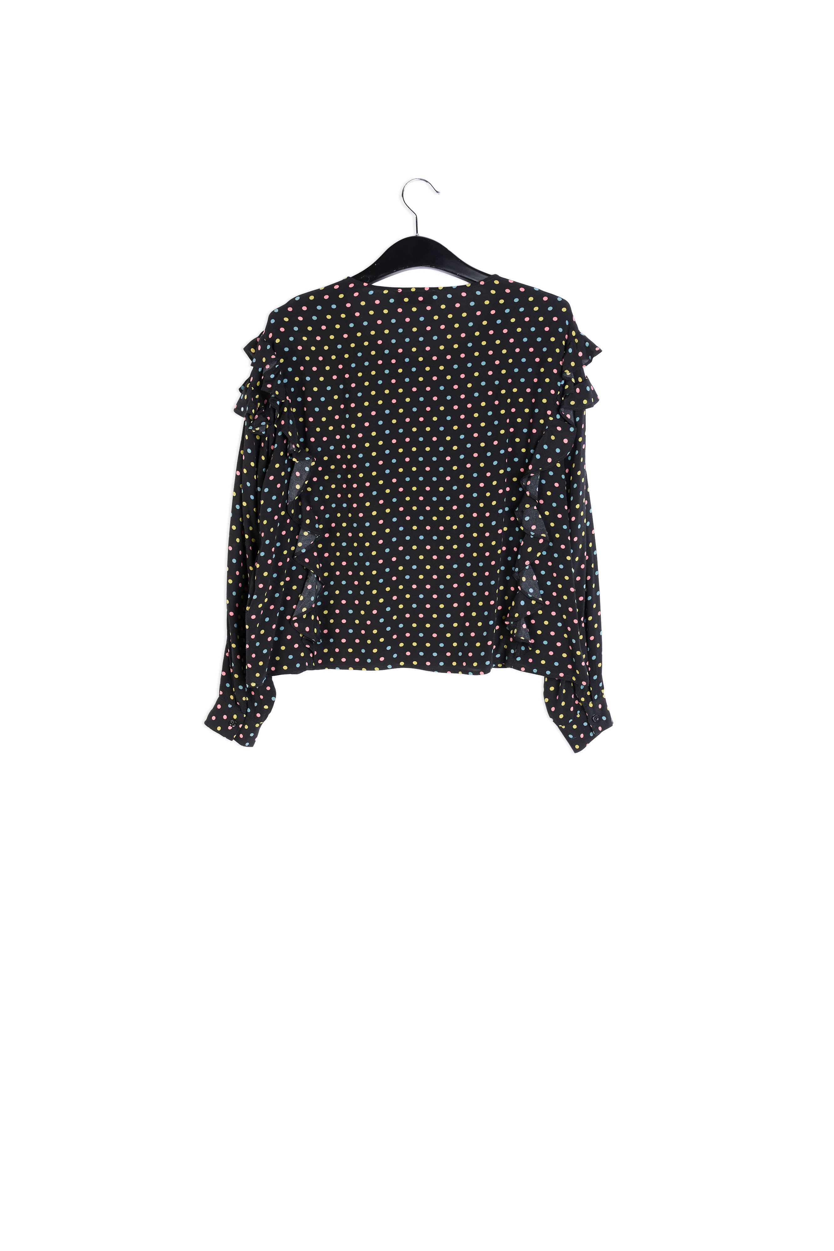 Zwarte top met ruches en stippen RE—SSENTIEL | Essentiel second hand