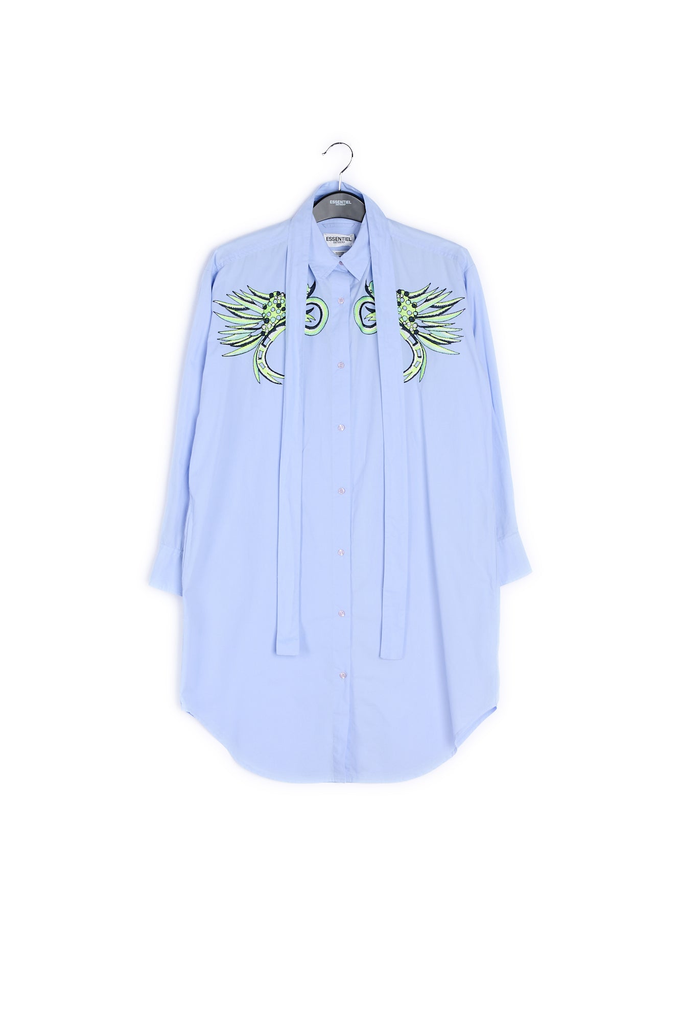 Light blue neon embroidered cotton shirt dress RE—SSENTIEL | Essentiel second hand