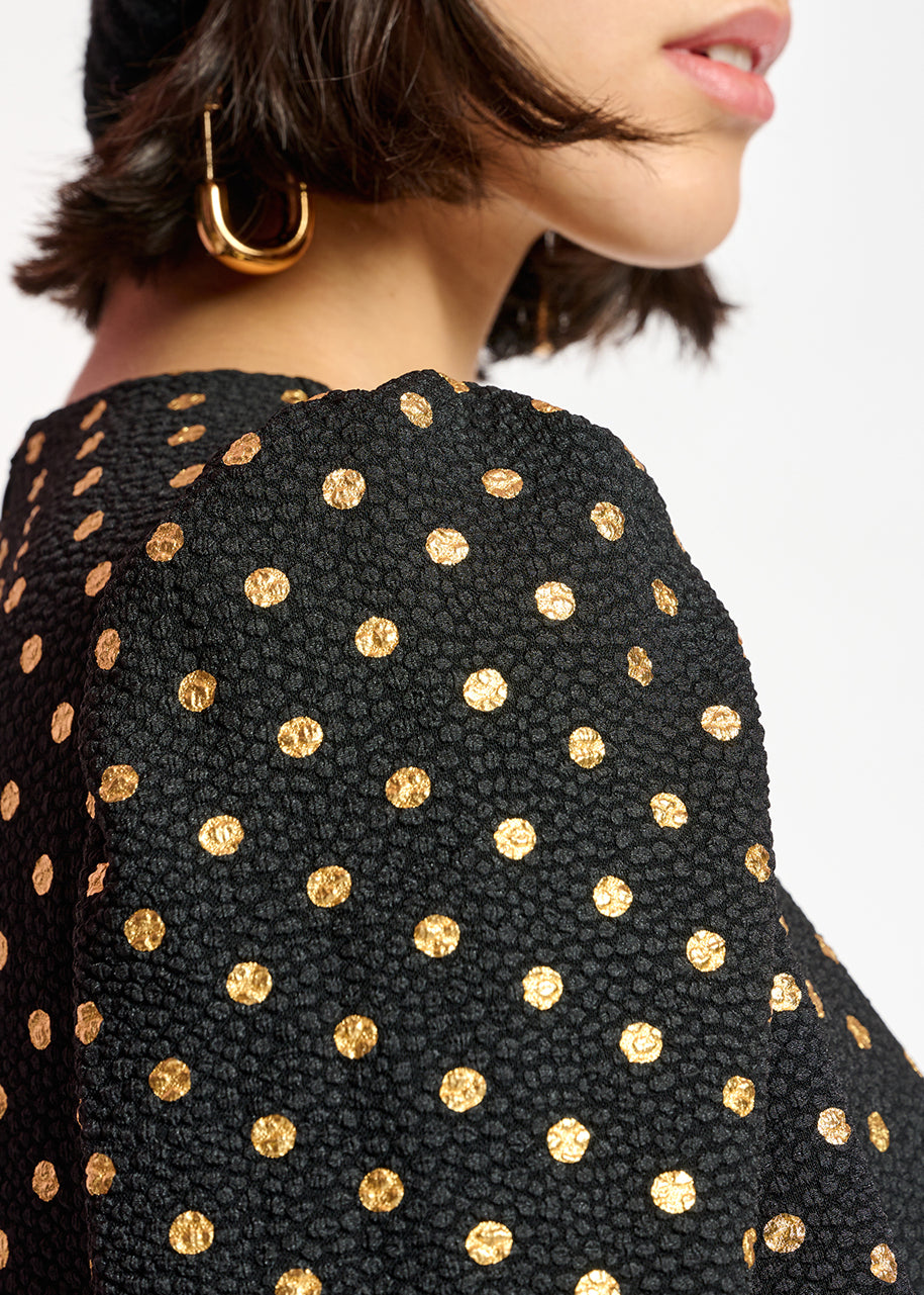 Black and gold polka-dot mini dress with trumpet sleeves RE—SSENTIEL | Essentiel second hand