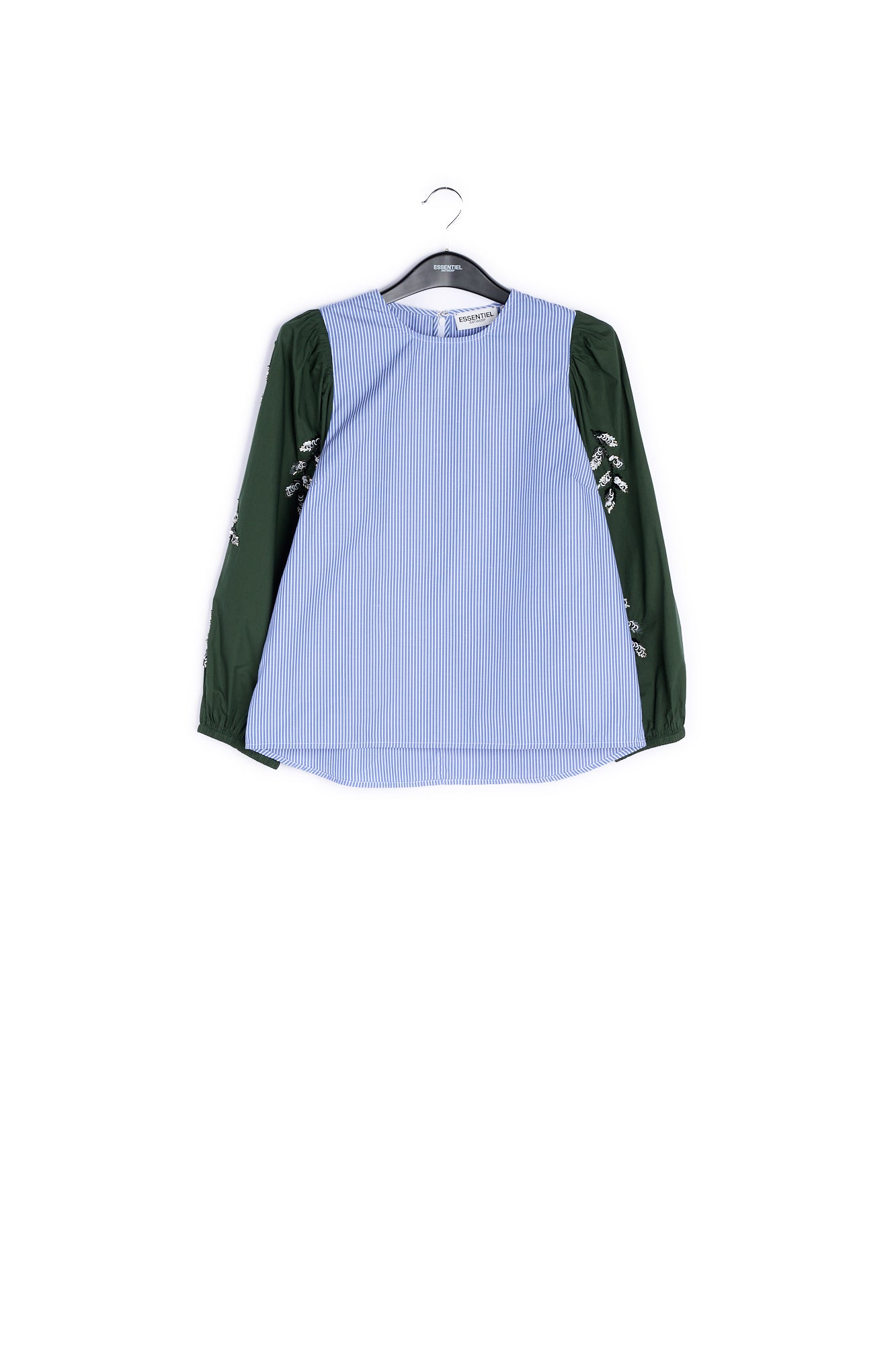 Blue and white embellished puff sleeved top RE—SSENTIEL | Essentiel second hand