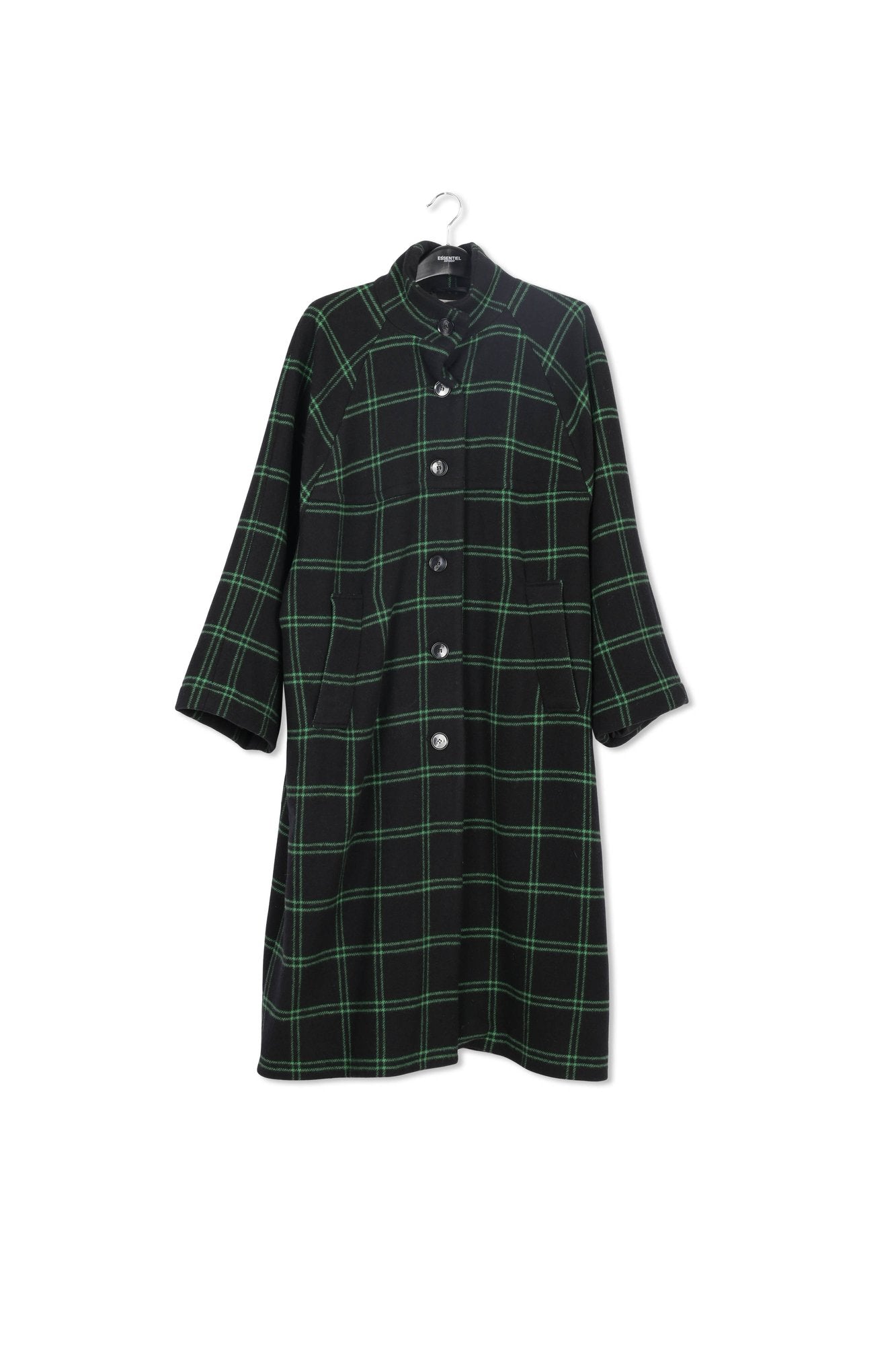 Manteau noir en laine mélangée à carreaux Tattersall RE—SSENTIEL | Essentiel second hand