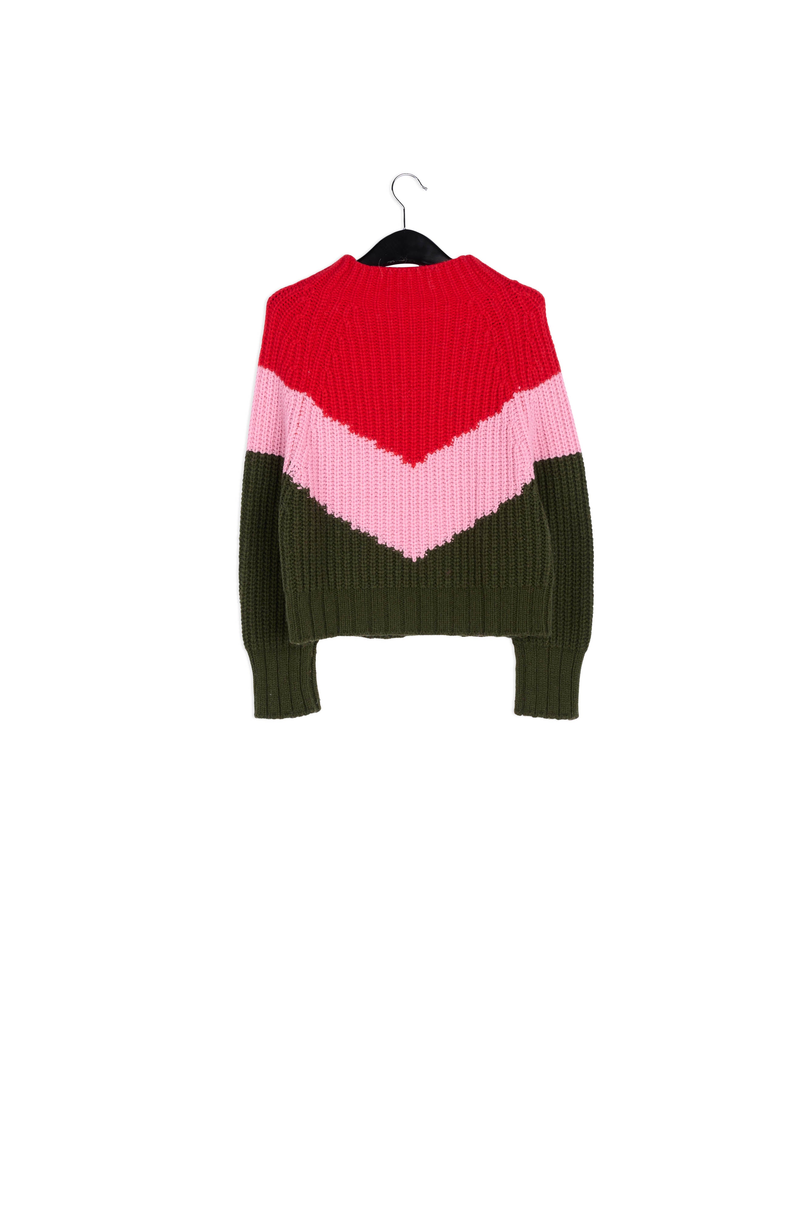 Khaki, pink and red v-panel knitted sweater RE—SSENTIEL | Essentiel second hand