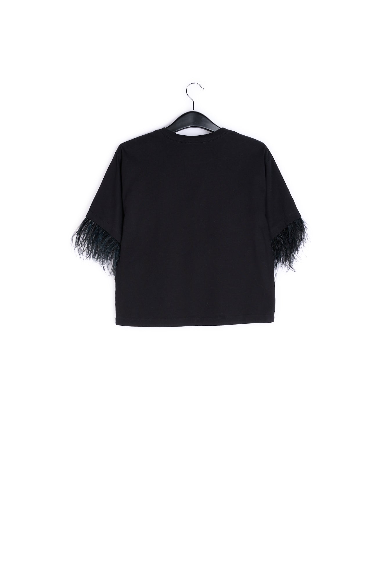 Black cotton-jersey t-shirt with feather trims RE—SSENTIEL | Essentiel second hand