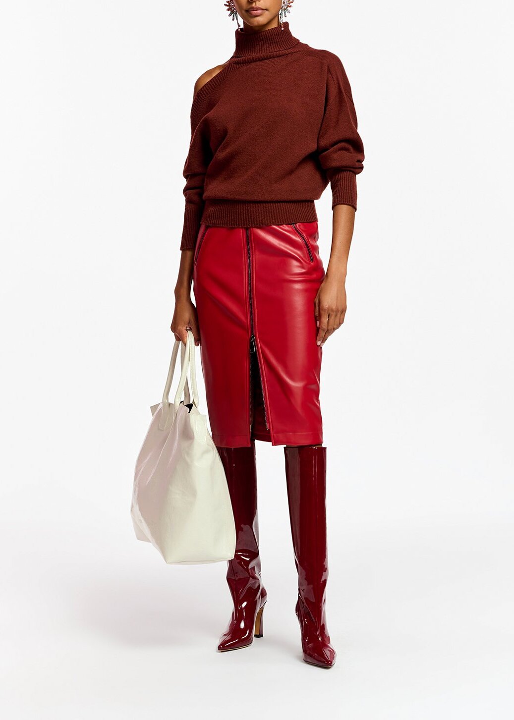 Red faux leather pencil skirt RE—SSENTIEL | Essentiel second hand