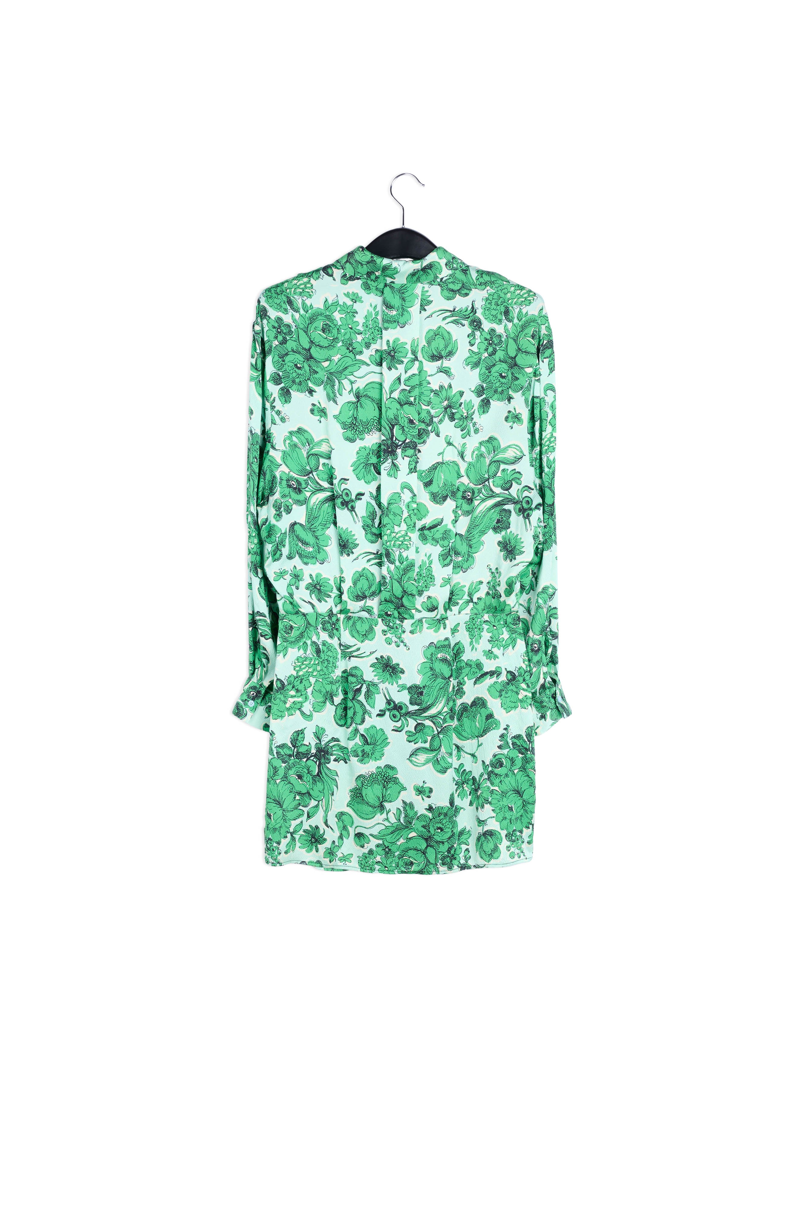 Lichtblauwe en groene zijden mini-jurk met bloemen RE—SSENTIEL | Essentiel second hand