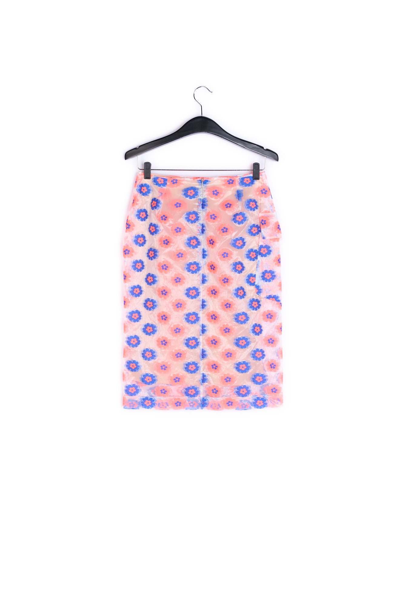 Neon pink and blue floral-print see-through pencil skirt RE—SSENTIEL | Essentiel second hand