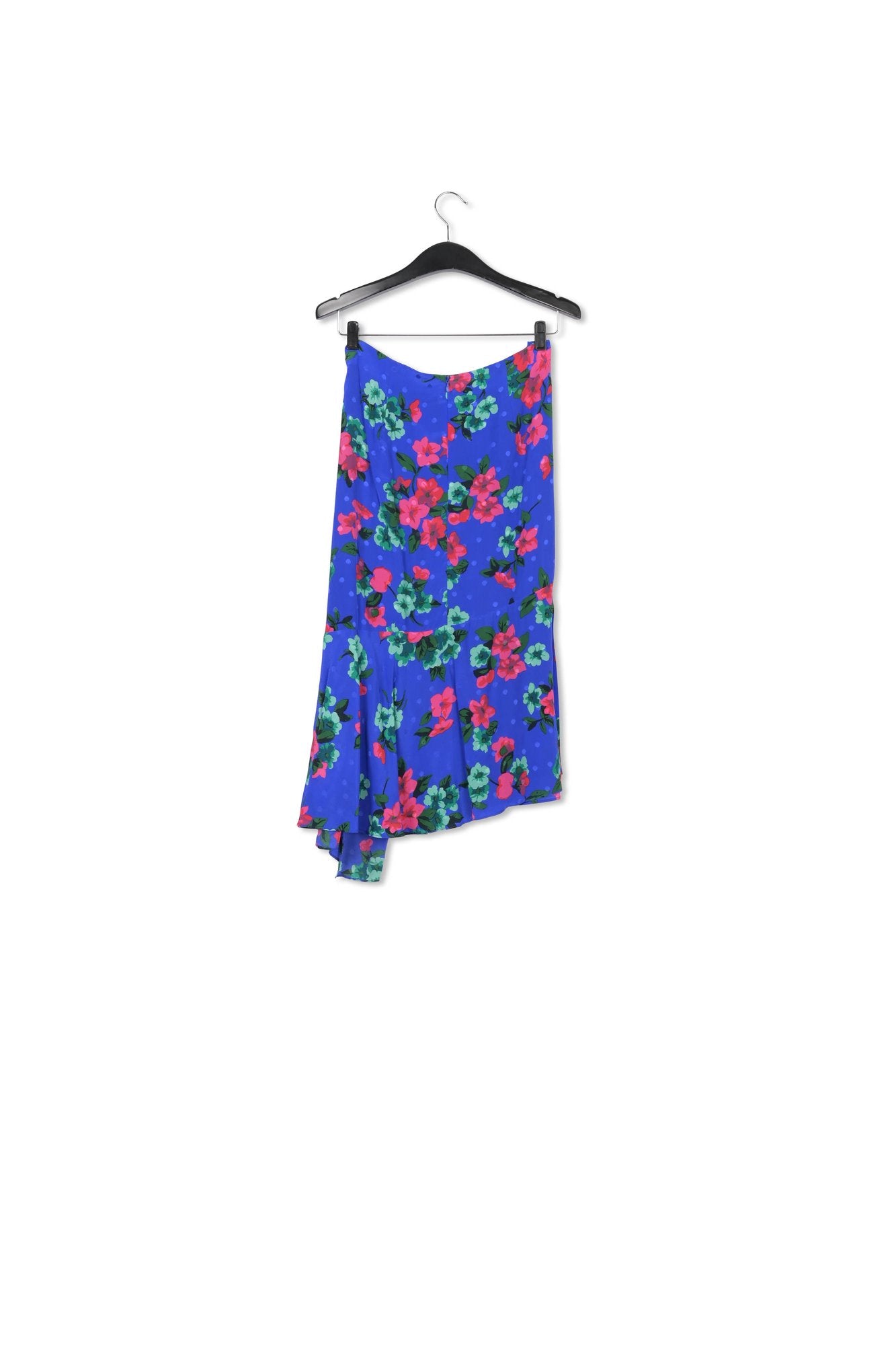 Blauwe zijden midirok met bloemen en stippen RE—SSENTIEL | Essentiel second hand