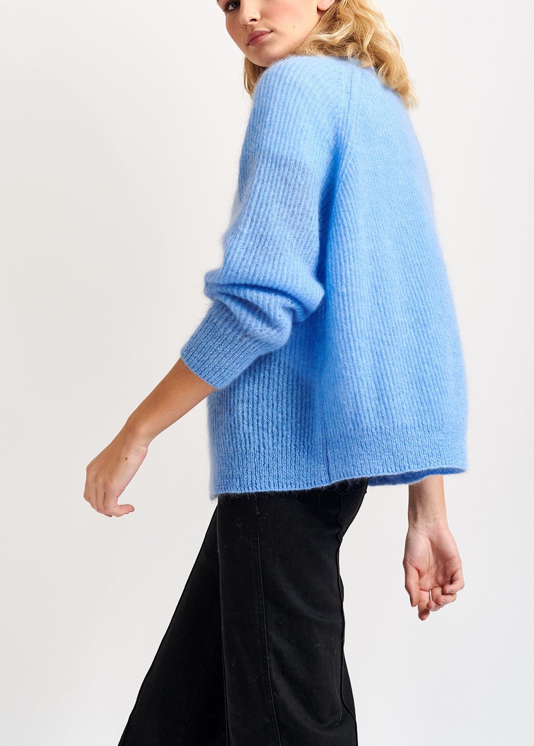 Light blue mohair-blend ribbed-knit cardigan RE—SSENTIEL | Essentiel second hand