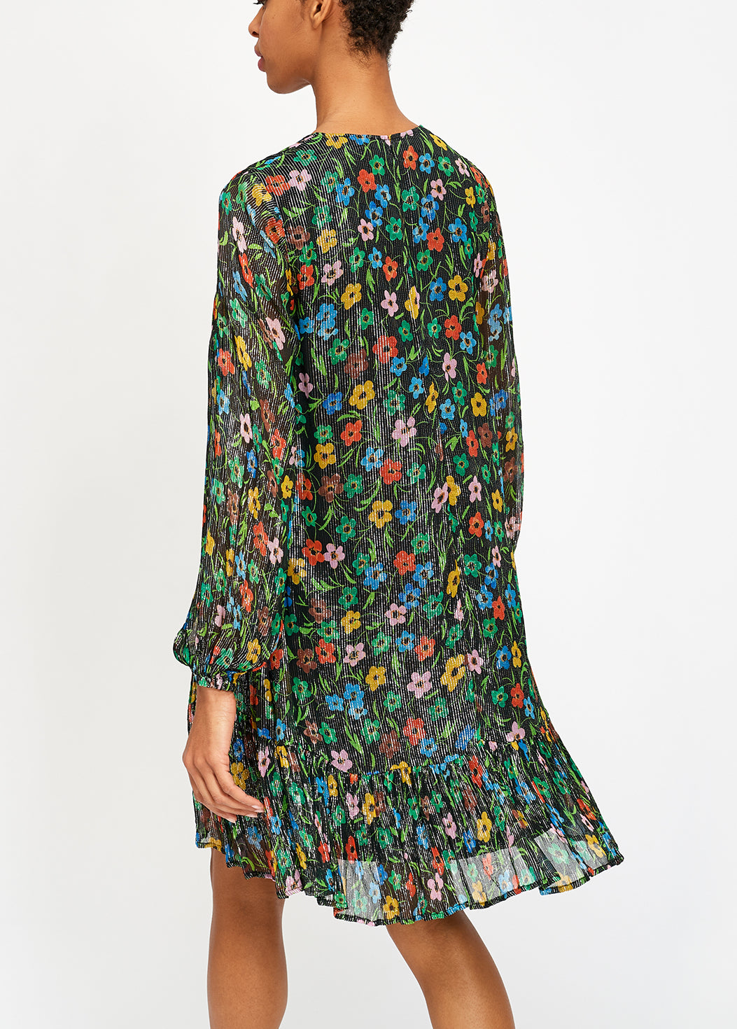 Black floral print dress with flared hem RE—SSENTIEL | Essentiel second hand