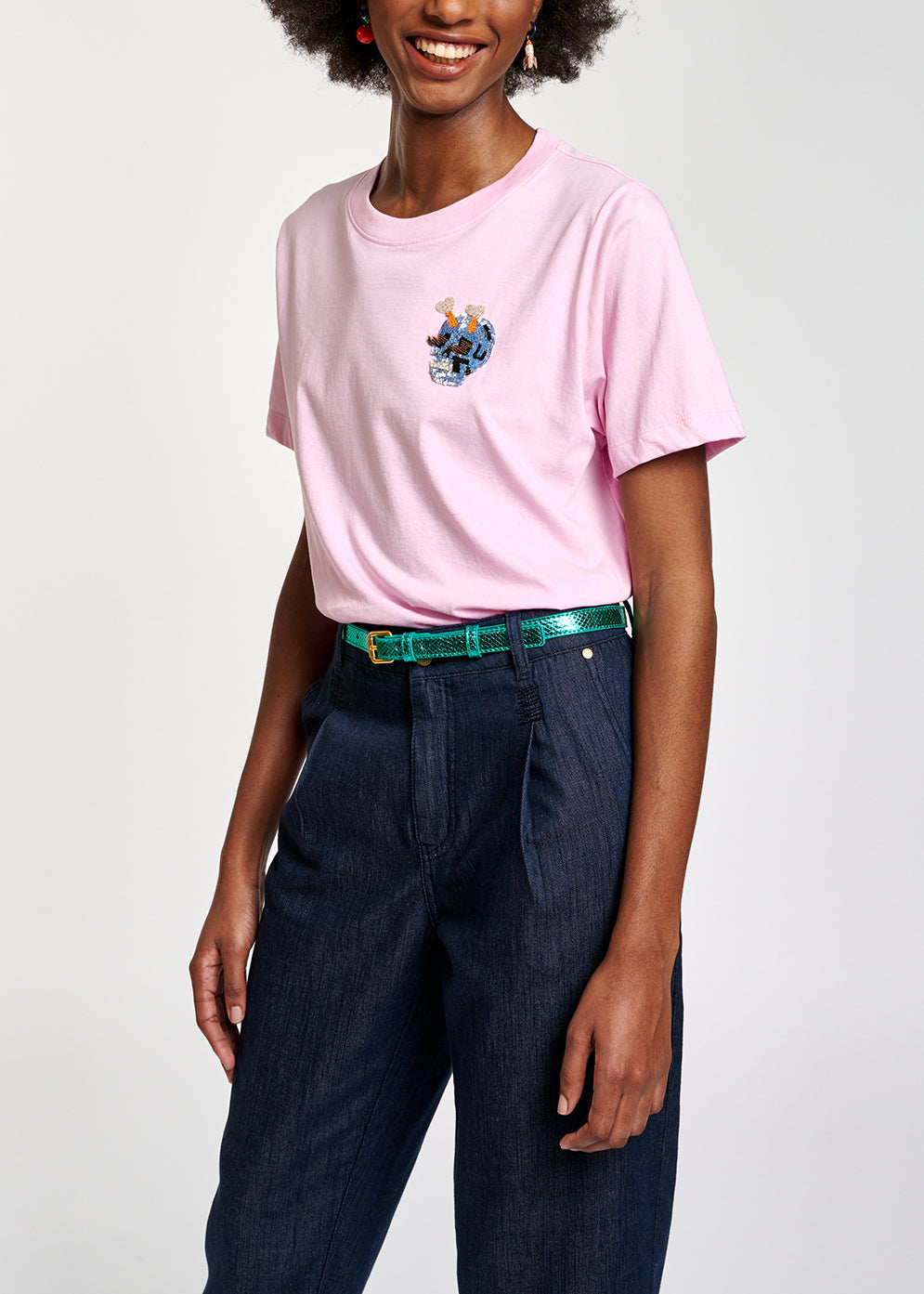 Light pink T-shirt with embroidery detail RE—SSENTIEL | Essentiel second hand