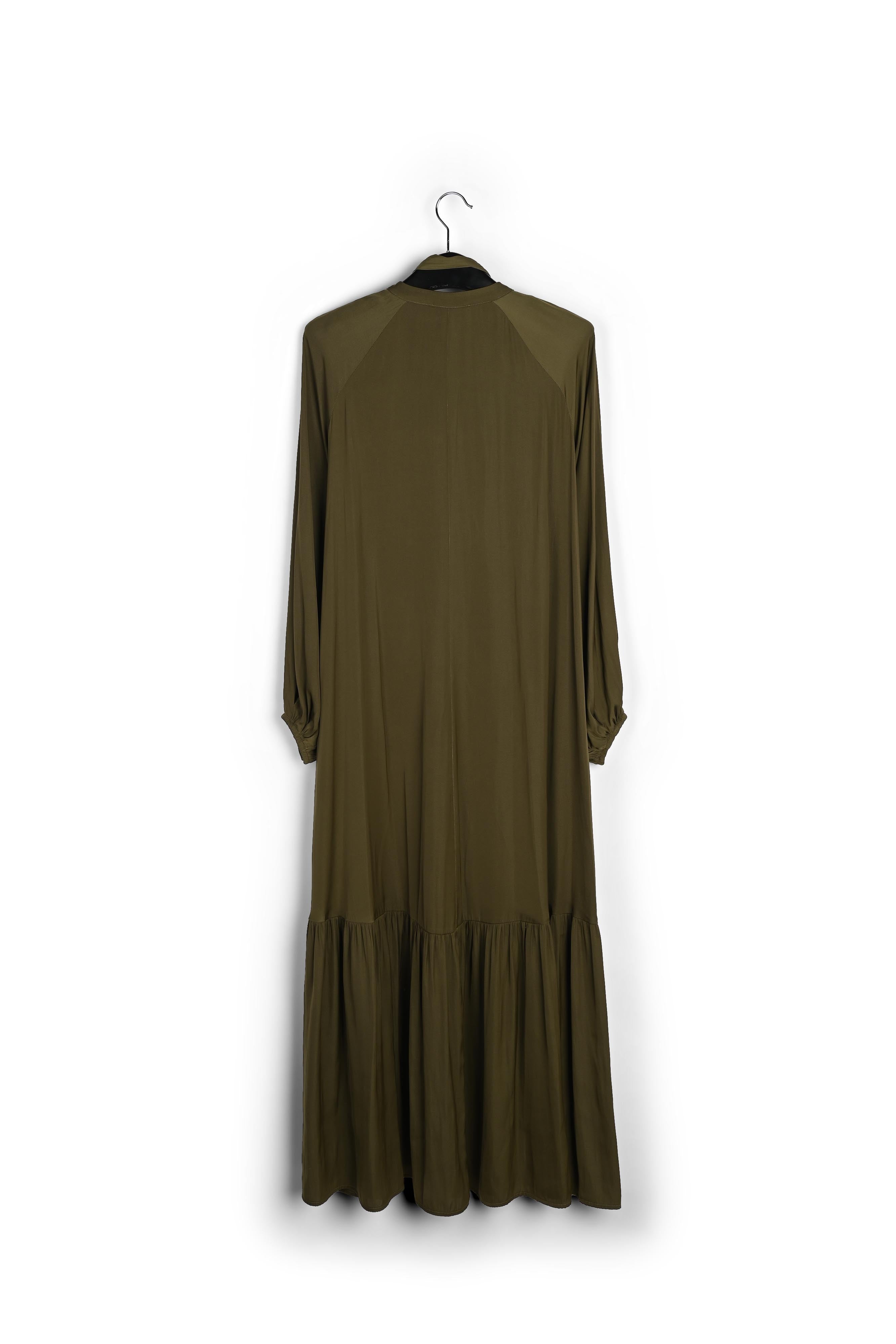 Kaki maxi-jurk met lange mouwen RE—SSENTIEL | Essentiel second hand