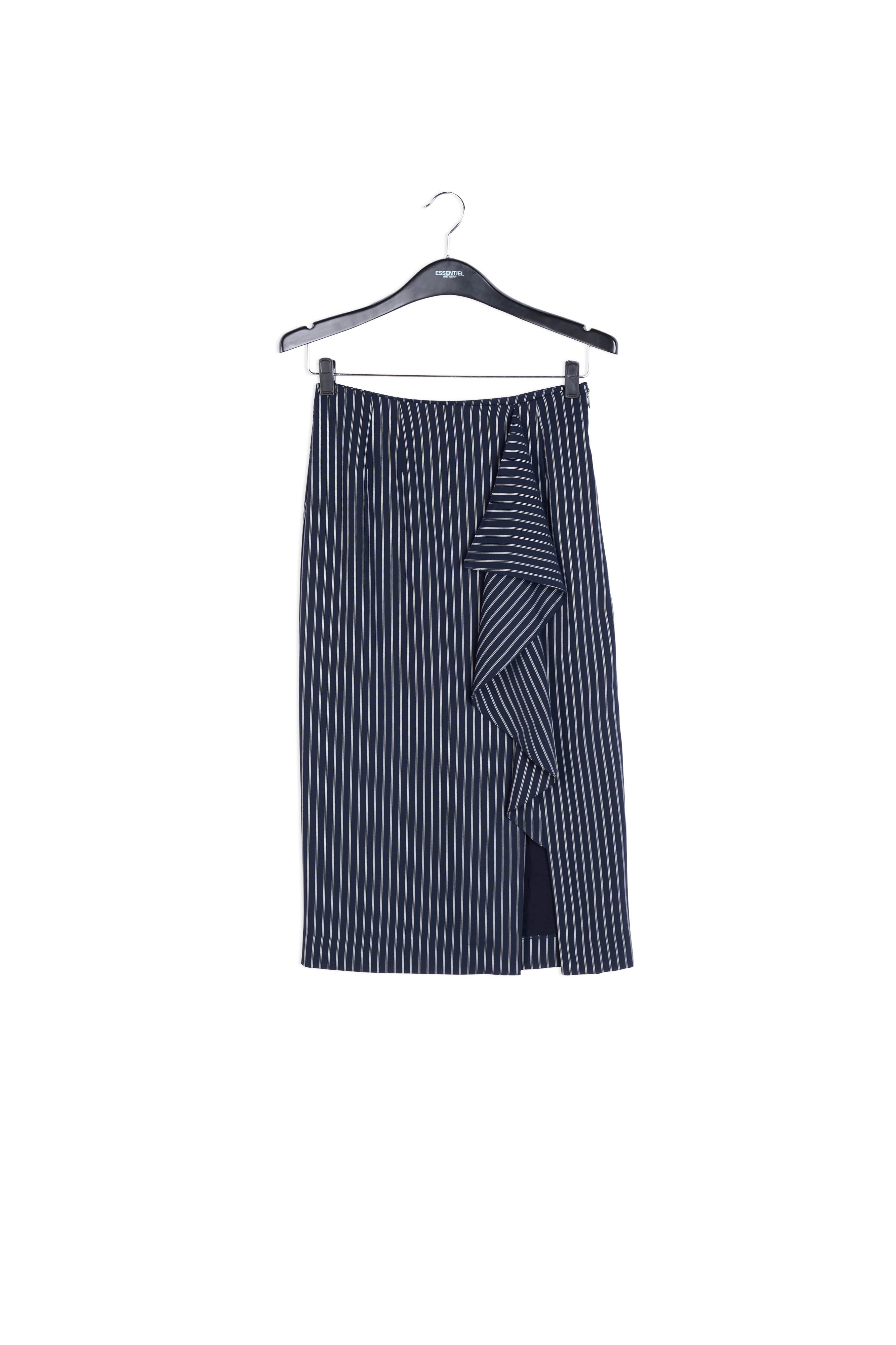 Jupe bleu foncé à fines rayures avec fente volantée RE—SSENTIEL | Essentiel second hand
