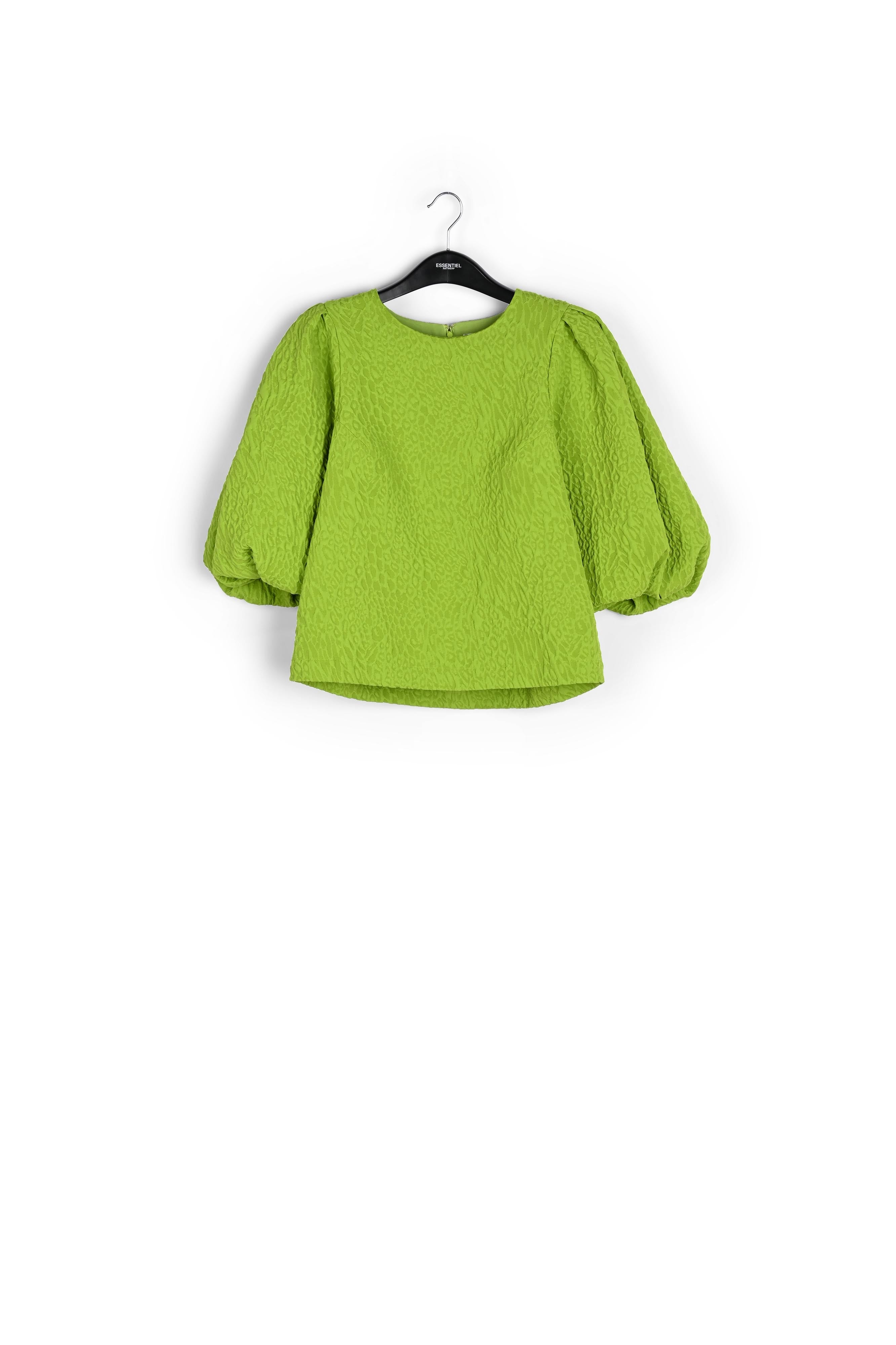Green jacquard top with puffed sleeves RE—SSENTIEL | Essentiel second hand