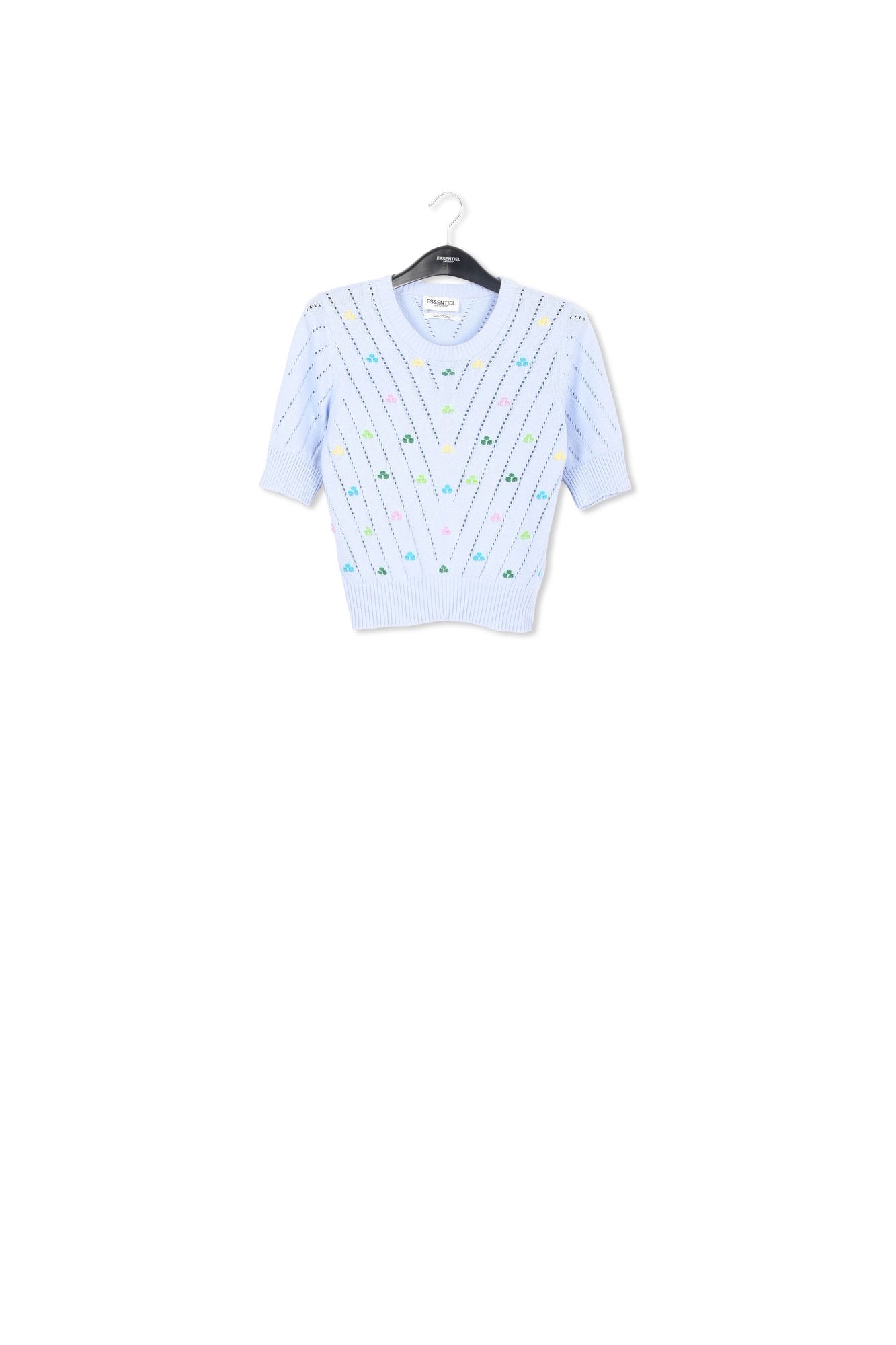 Light blue pointelle-knitted sweater with embroideries RE—SSENTIEL | Essentiel second hand