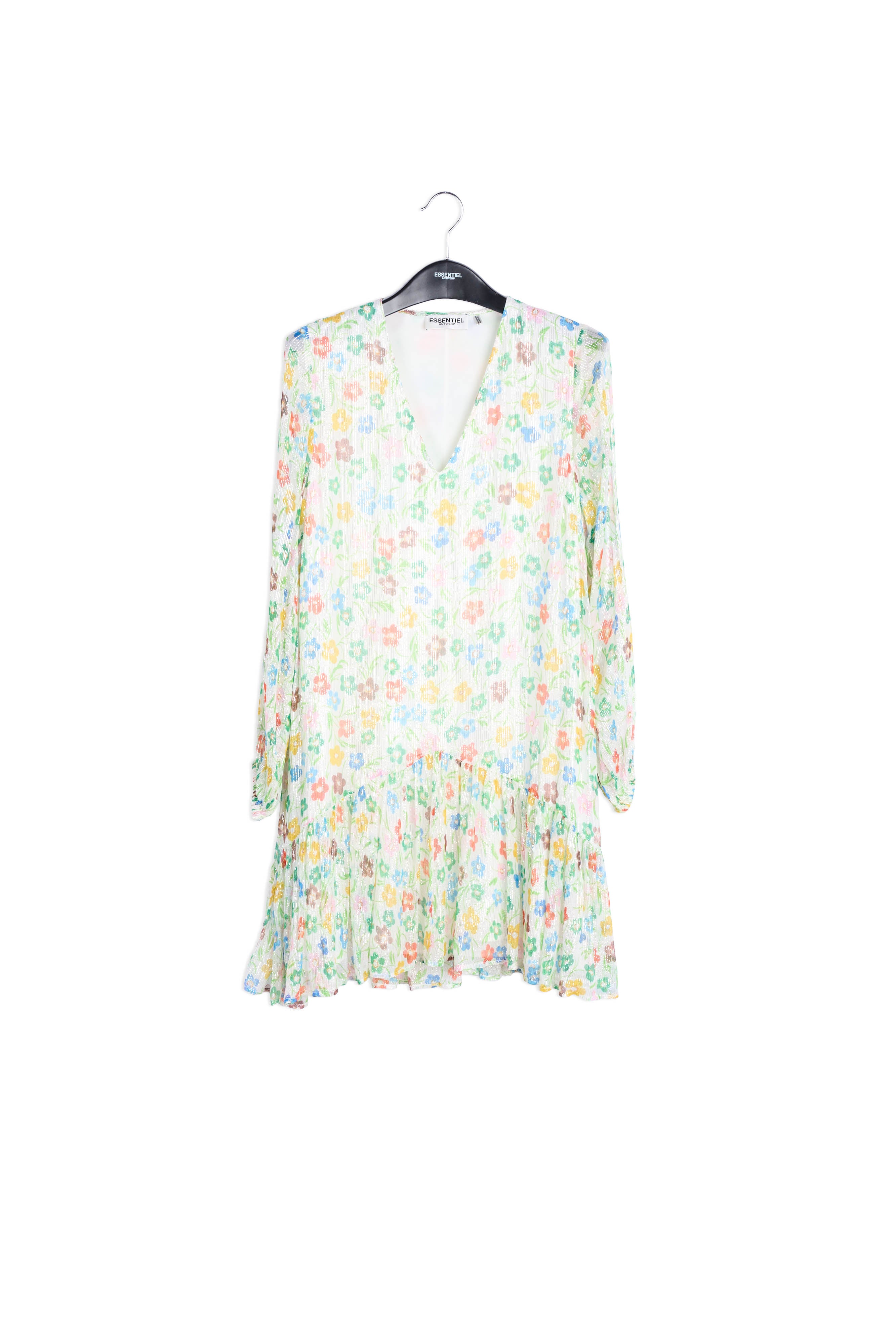 Off-white floral print dress with flared hem RE—SSENTIEL | Essentiel second hand