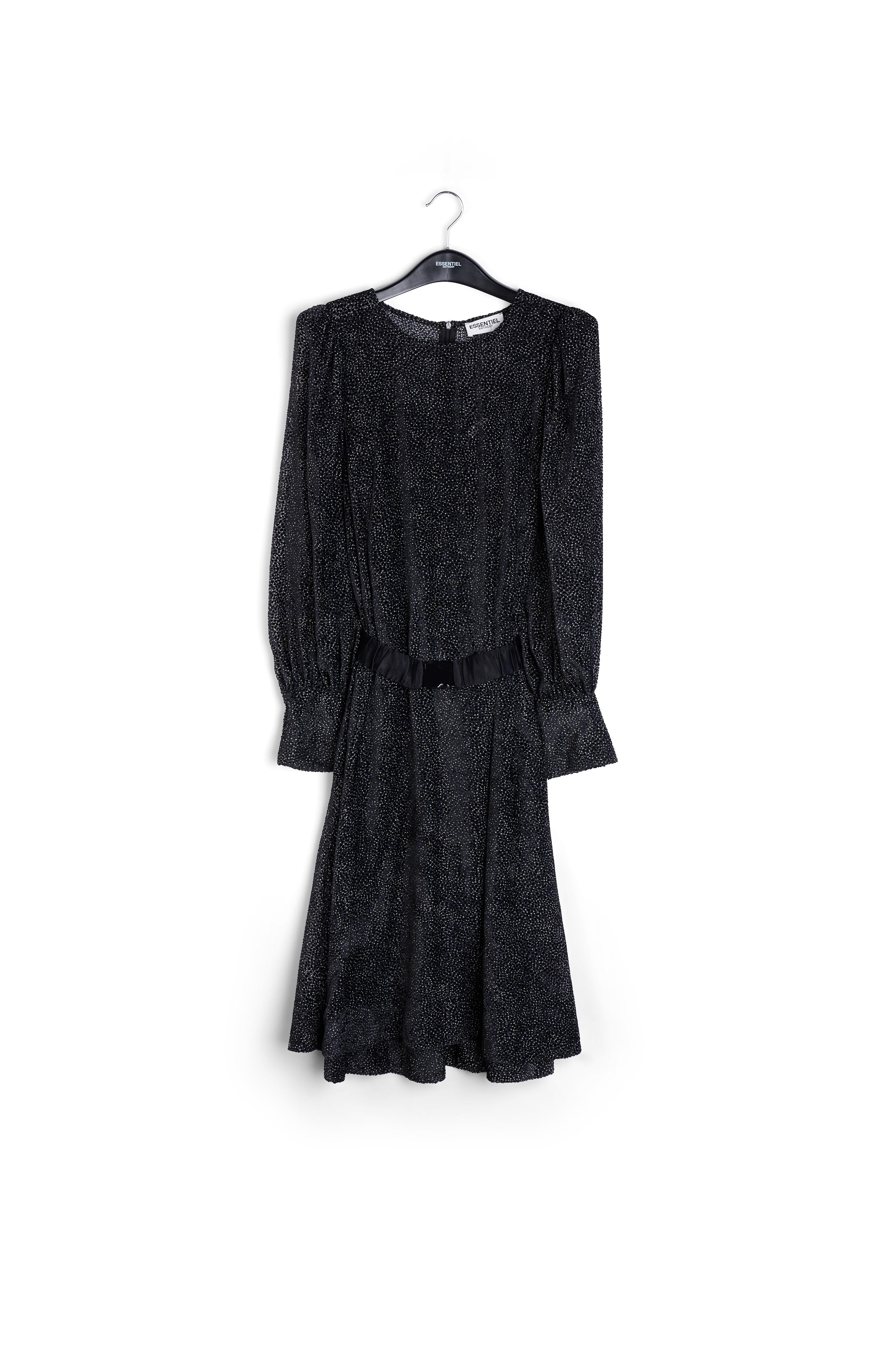 Lange zwarte A-lijn jurk met spikkels RE—SSENTIEL | Essentiel second hand