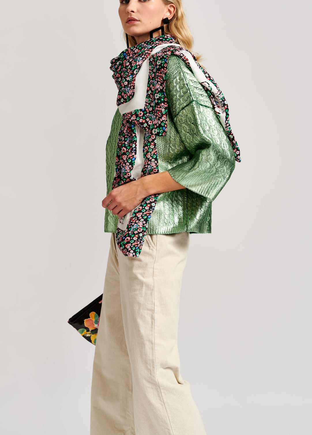 Black, green and red floral scarf RE—SSENTIEL | Essentiel second hand