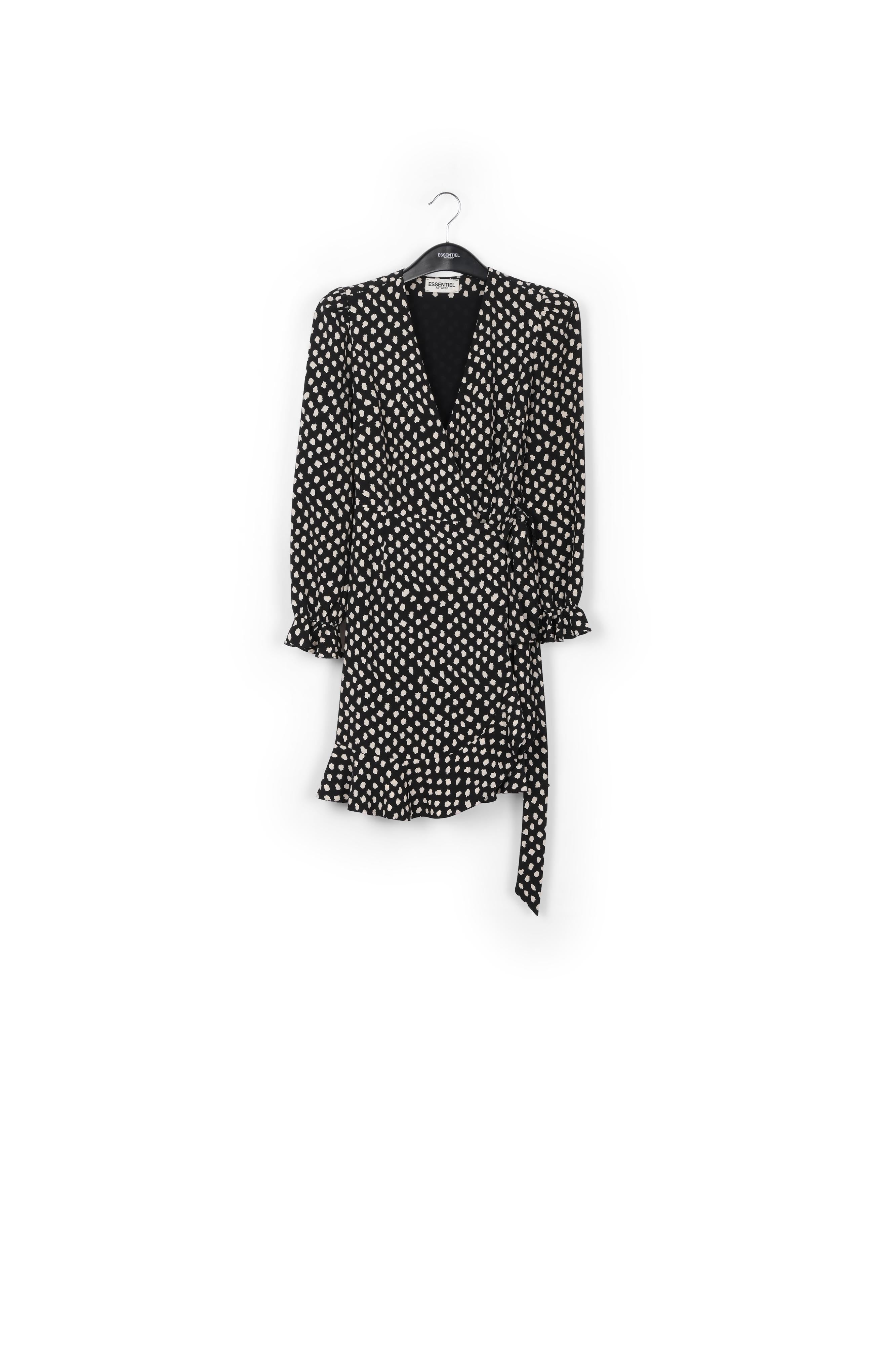 Black polka dot wrap mini dress RE—SSENTIEL | Essentiel second hand