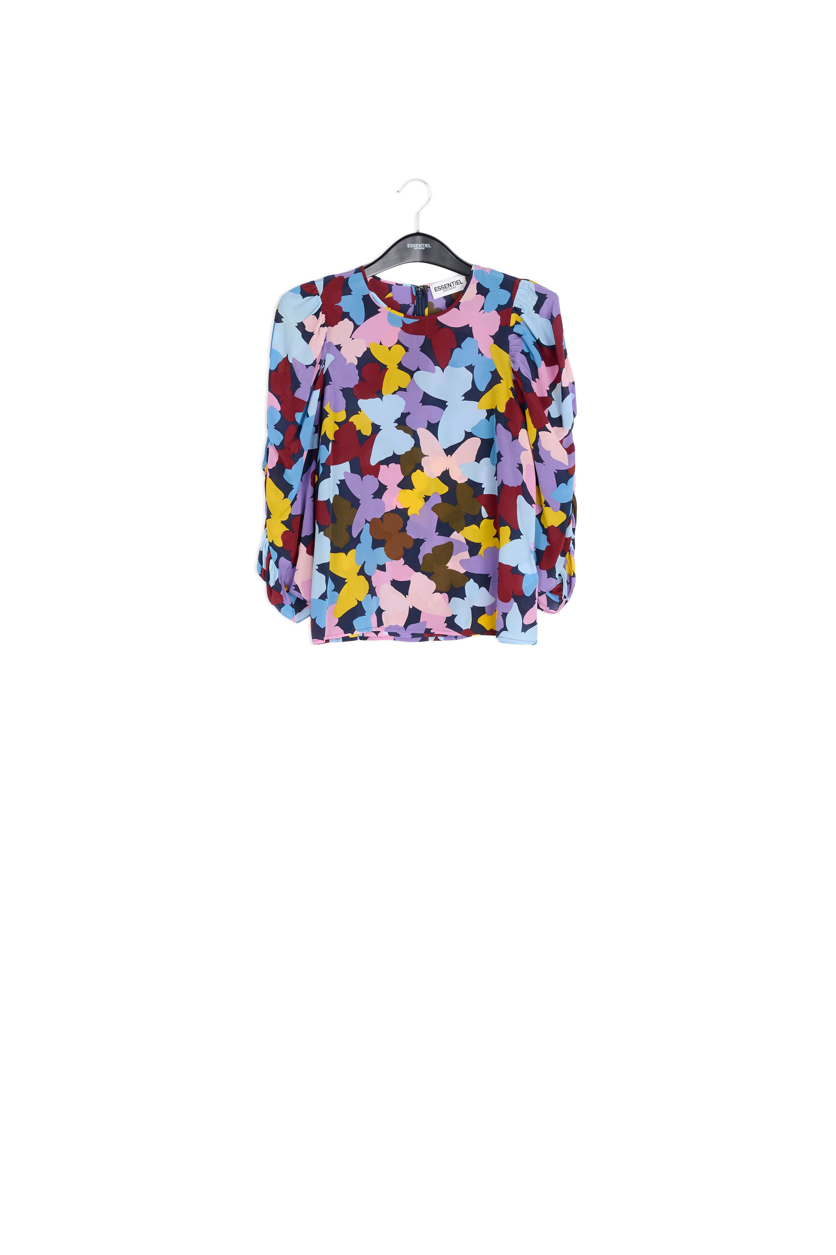 Dark blue silk butterfly print top RE—SSENTIEL | Essentiel second hand