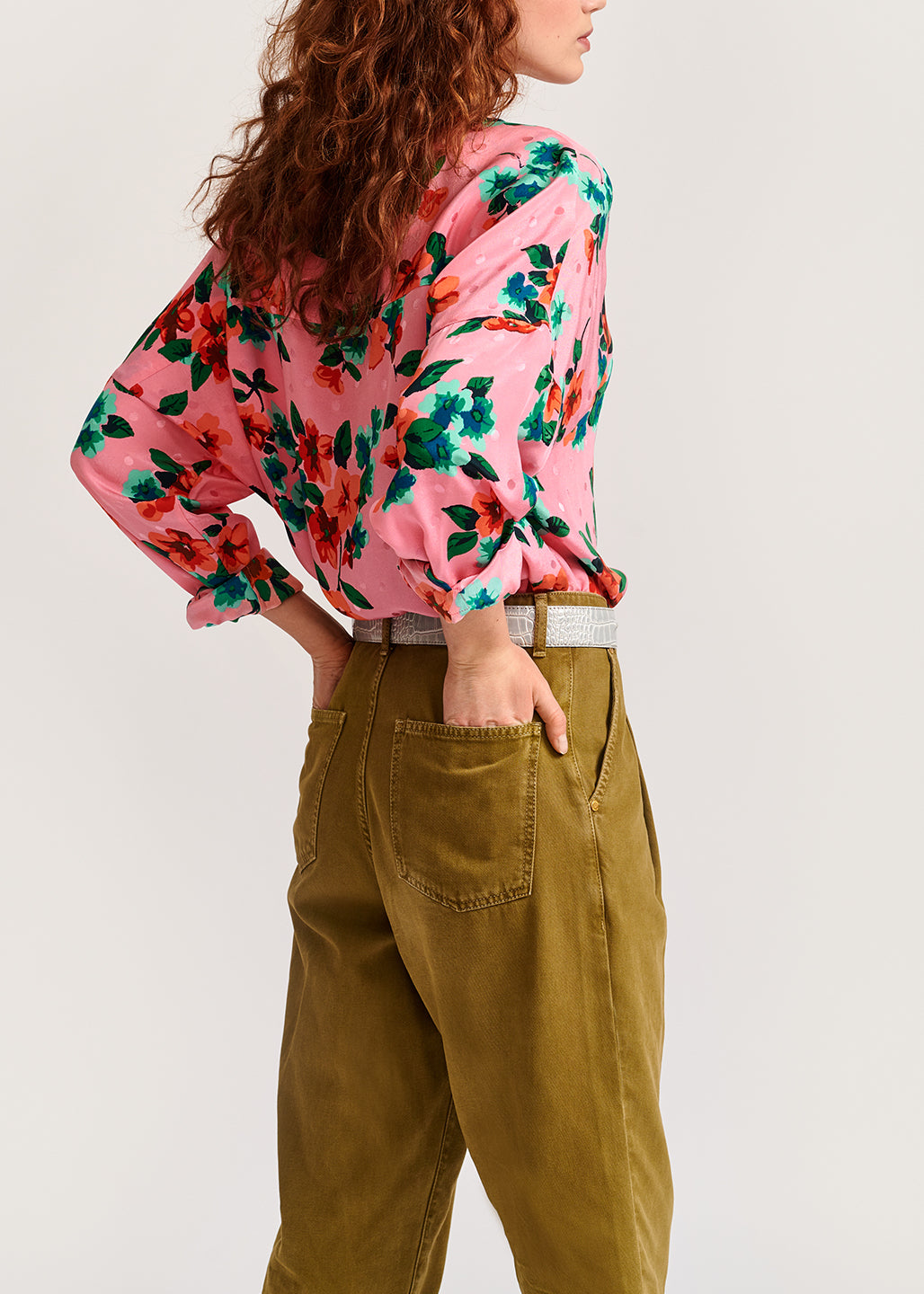 Pink floral and polka dot silk buttoned blouse RE—SSENTIEL | Essentiel second hand