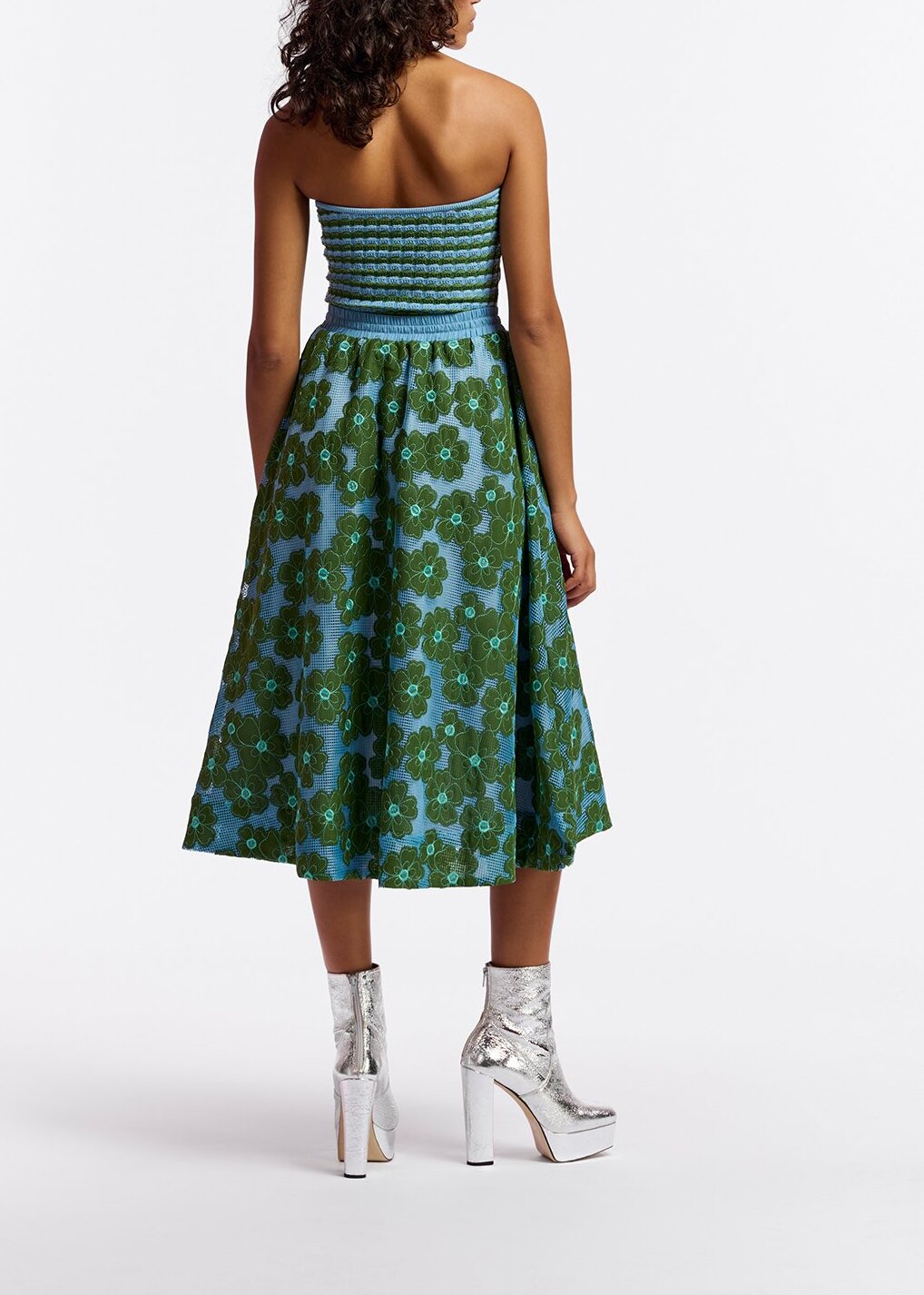 Blue and green floral-embroidered midi-length skirt RE—SSENTIEL | Essentiel second hand