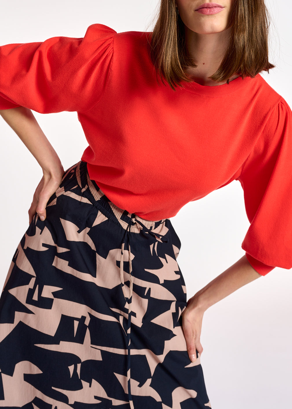 Red knit sweater with puffed shoulders RE—SSENTIEL | Essentiel second hand