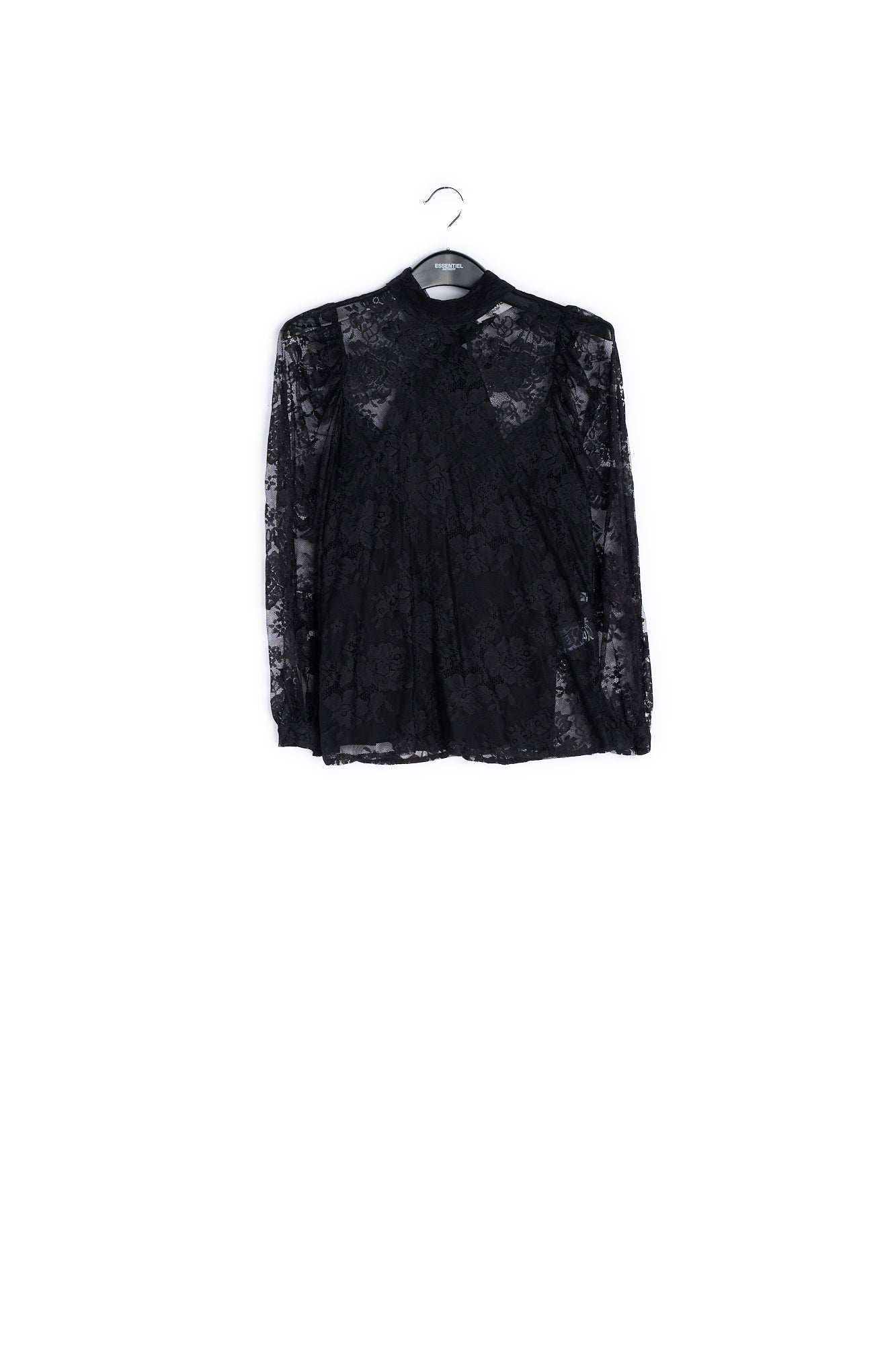 Black long-sleeved lace top RE—SSENTIEL | Essentiel second hand