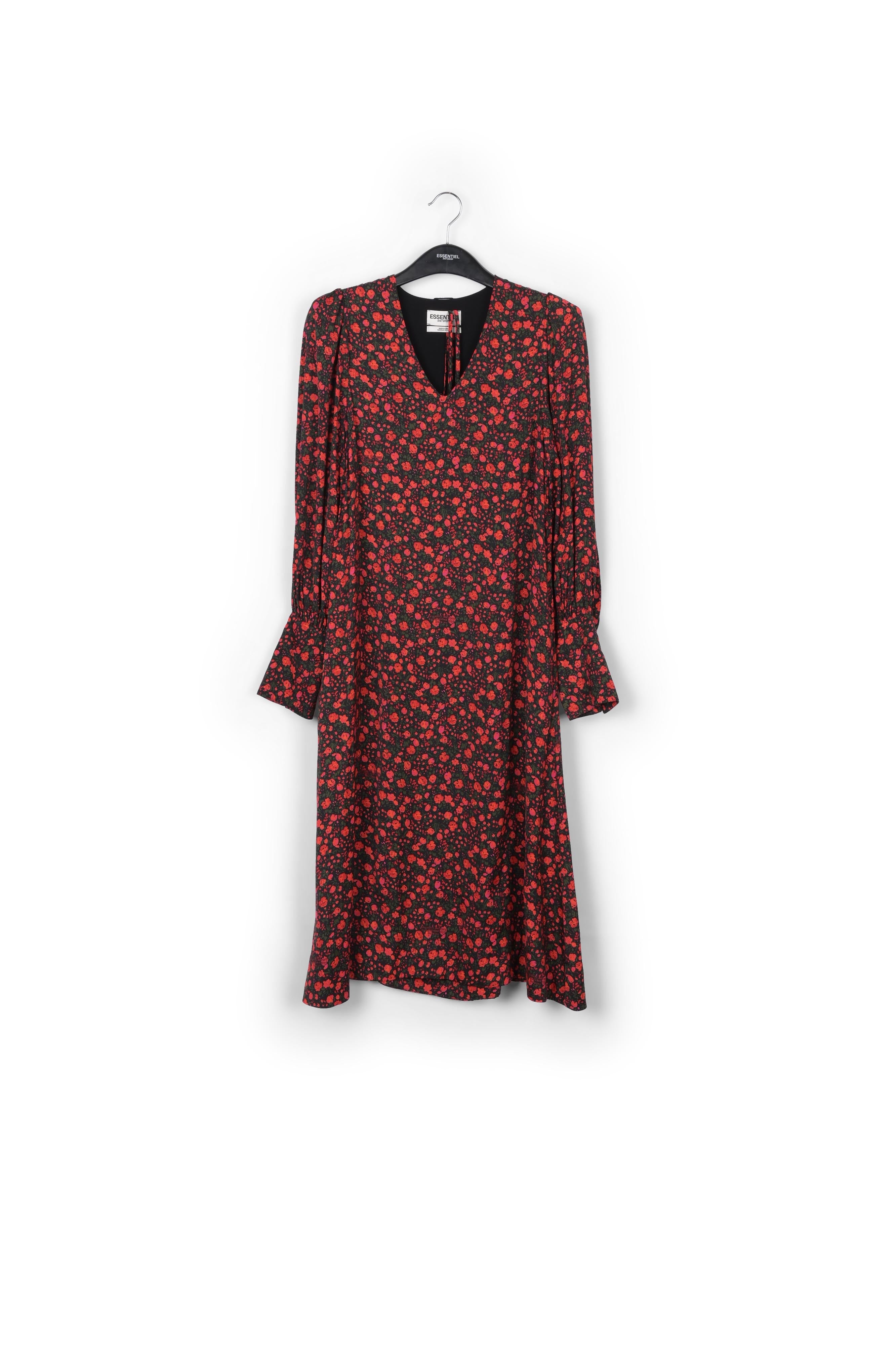 Robe maxi à imprimé fleuri noir et rouge RE—SSENTIEL | Essentiel second hand
