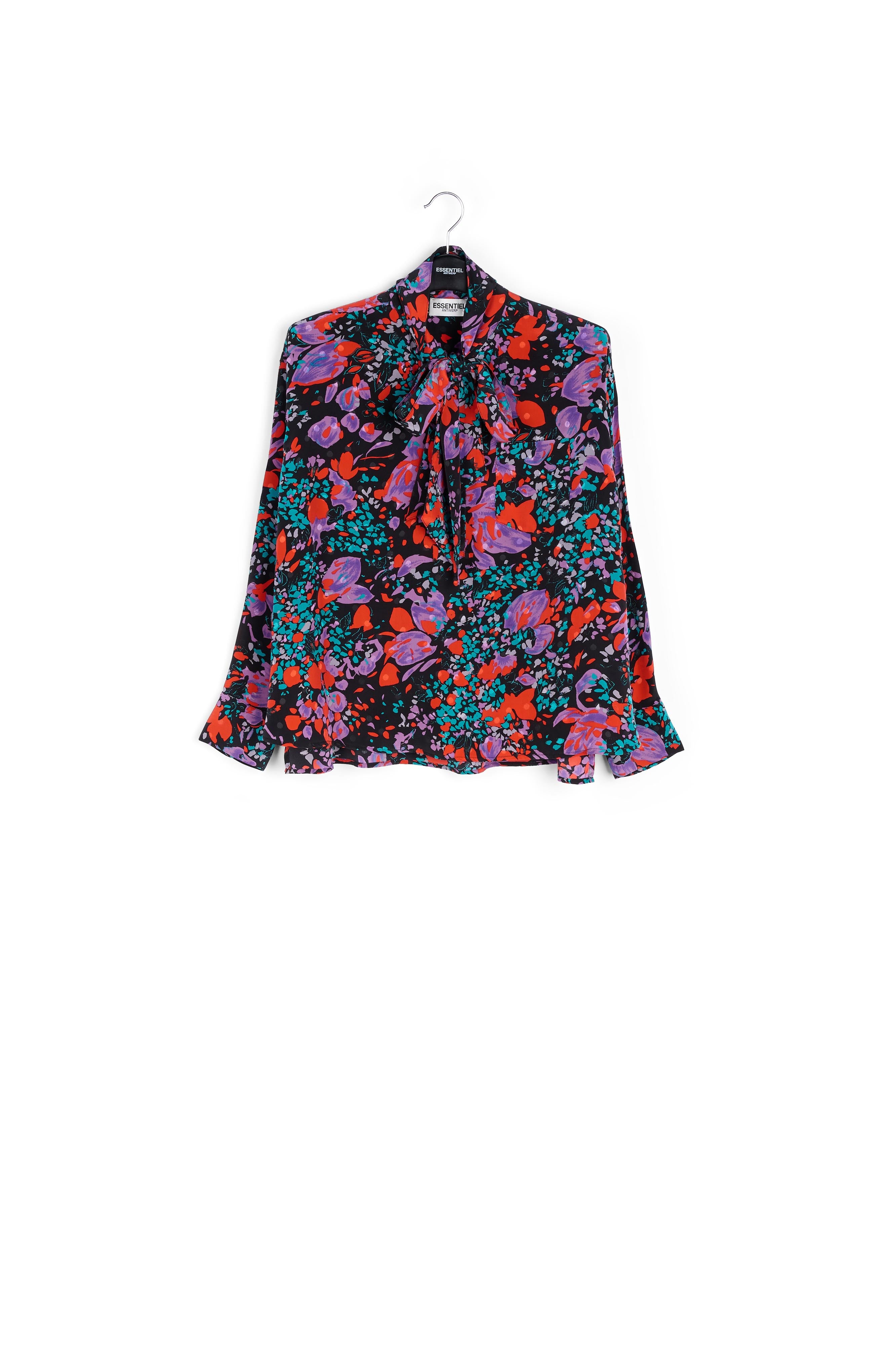 Black silk jacquard pussy-bow shirt RE—SSENTIEL | Essentiel second hand