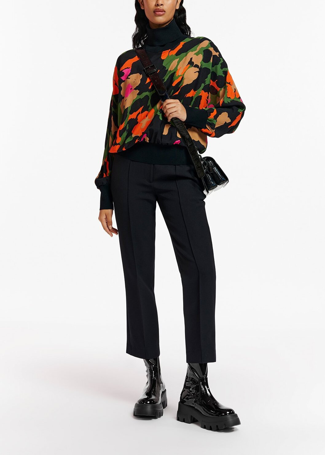 Black abstract-print top with rib-knitted trims RE—SSENTIEL | Essentiel second hand