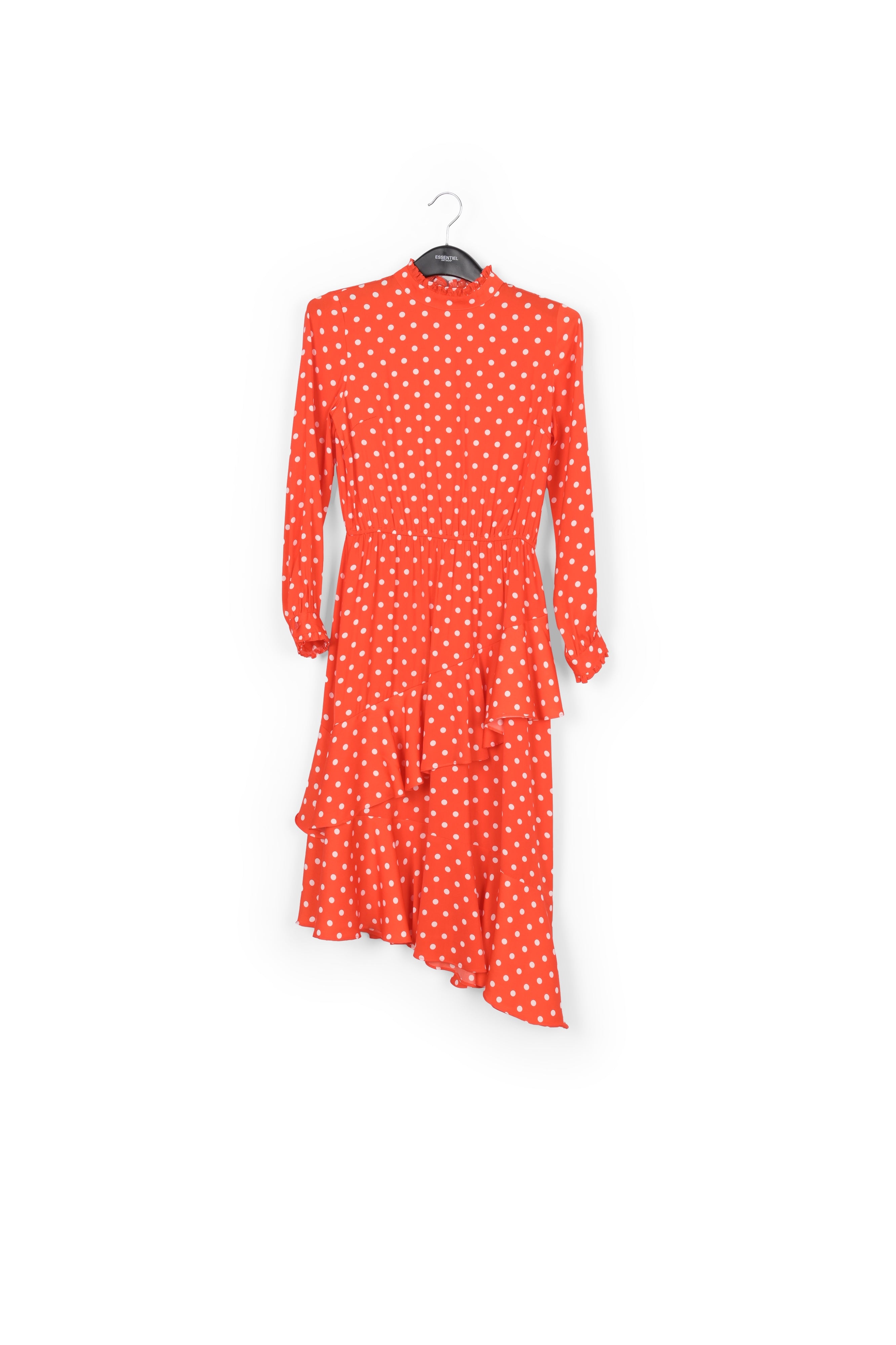 Red polka dot ruffled midi dress RE—SSENTIEL | Essentiel second hand