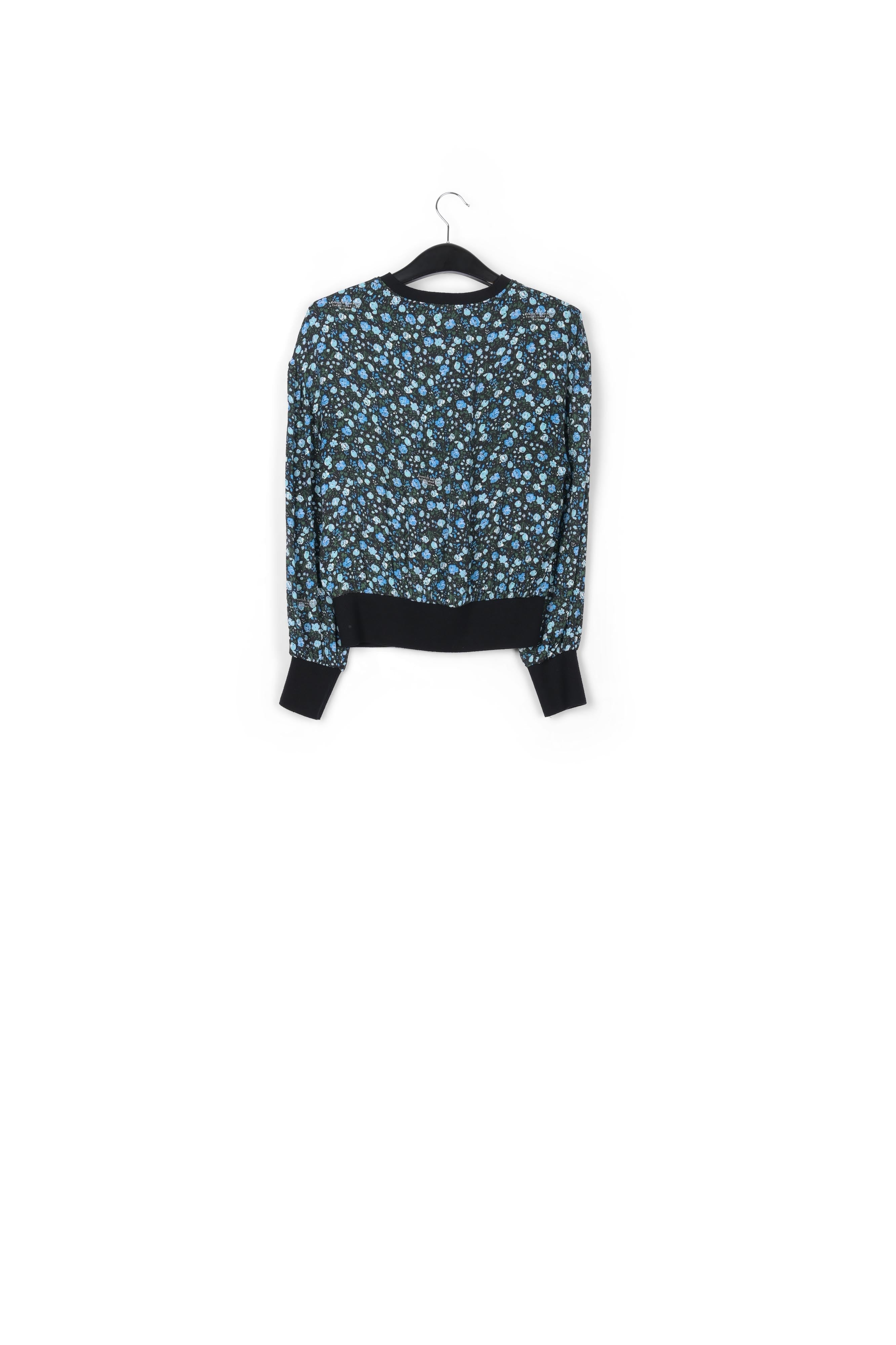 Blue and turquoise print top with contrast ribs RE—SSENTIEL | Essentiel second hand