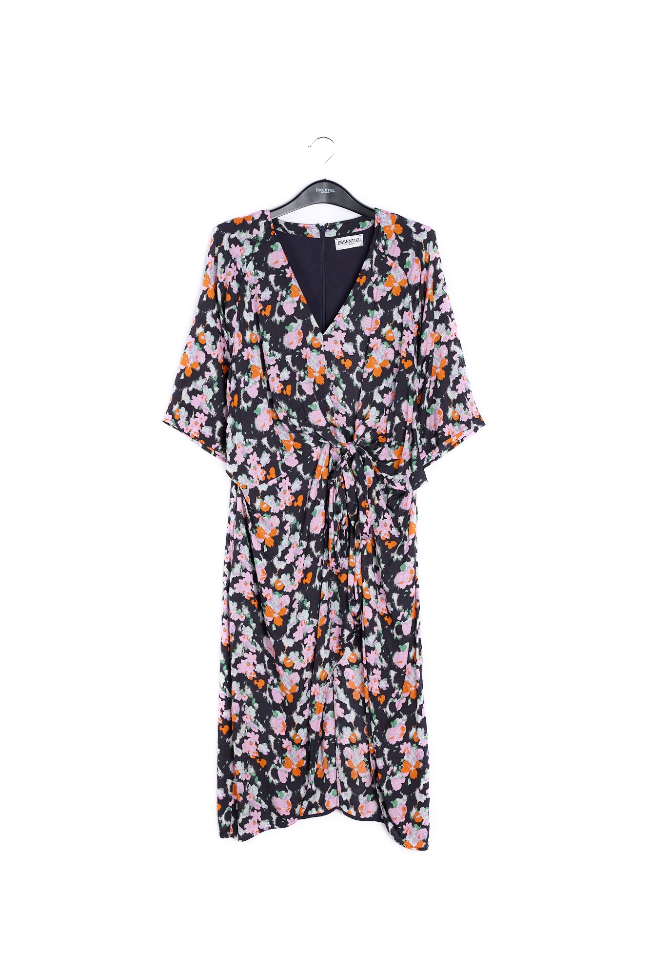 Dark blue midi-length floral print dress RE—SSENTIEL | Essentiel second hand