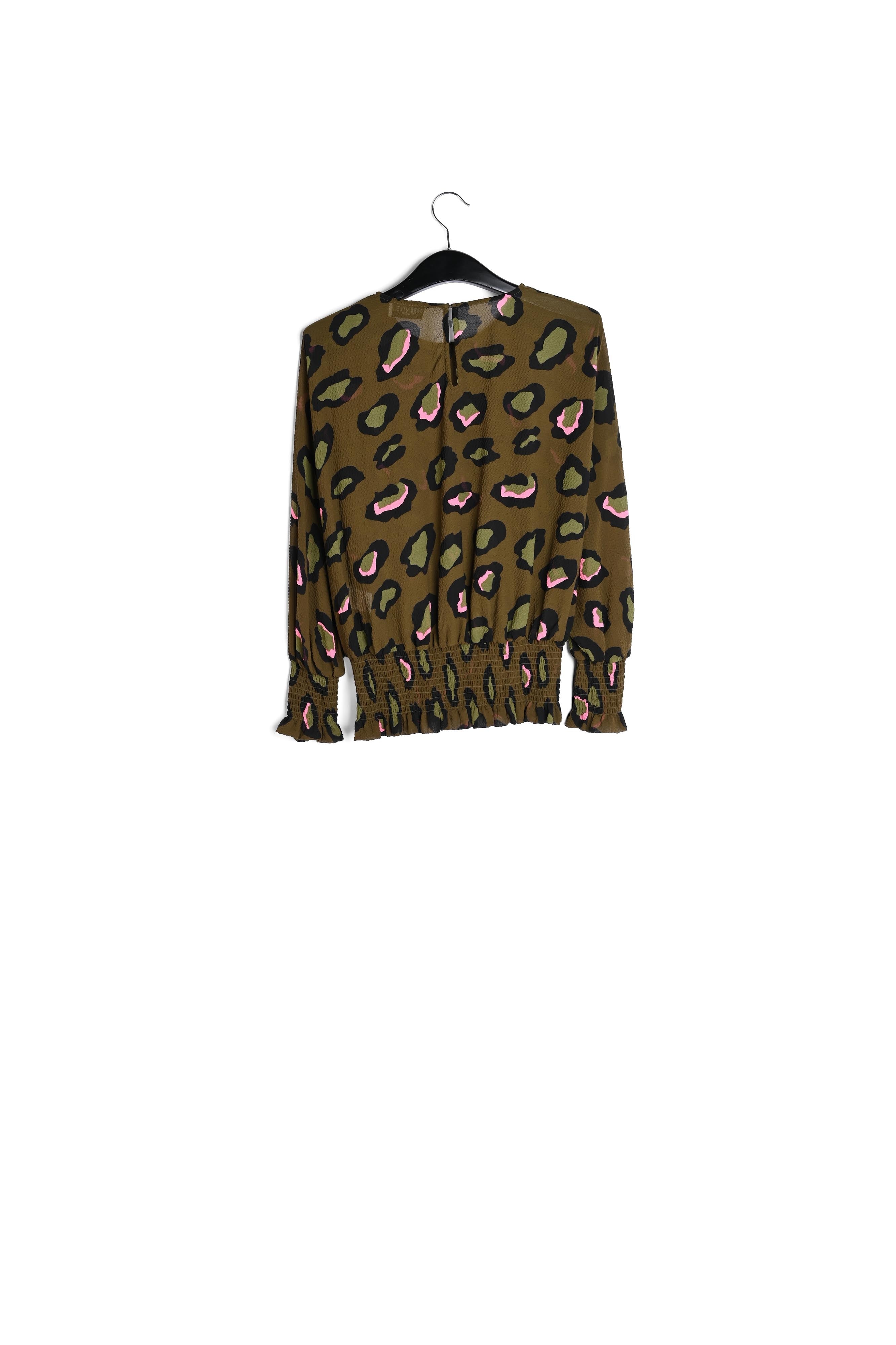 Kaki gesmokte top met luipaardprint RE—SSENTIEL | Essentiel second hand